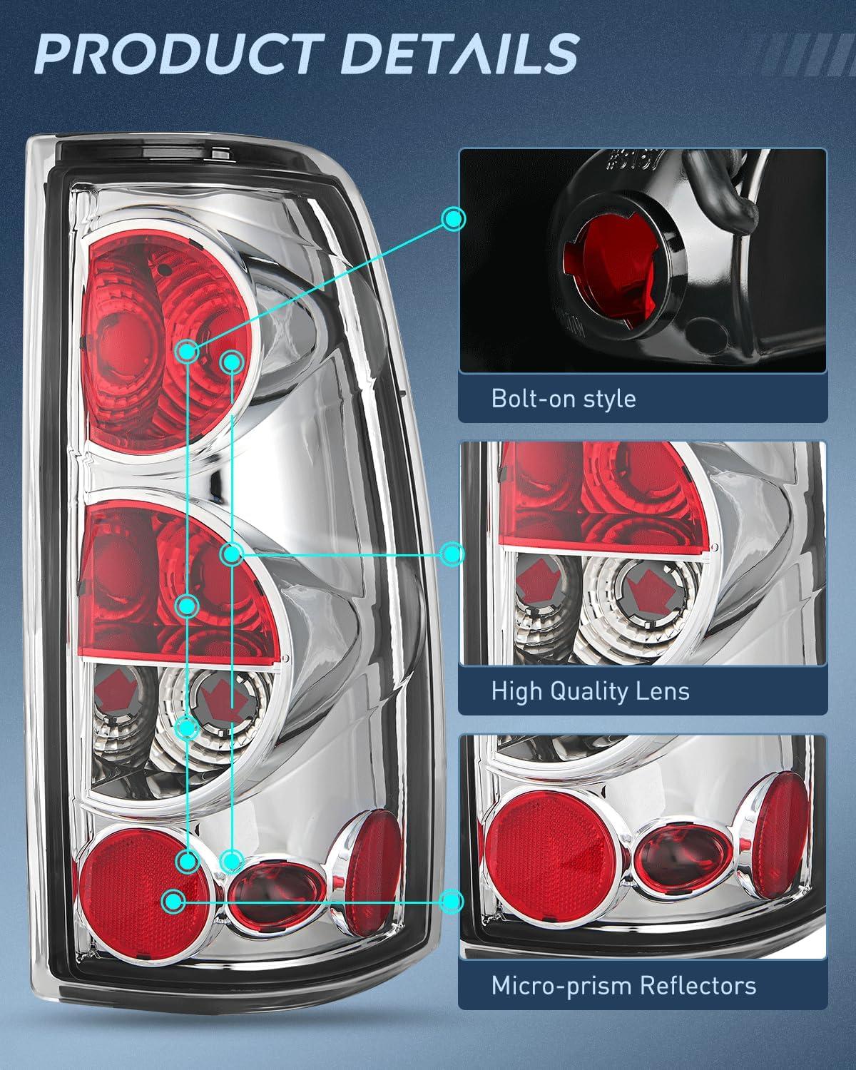 imageNilight Taillight Assembly Compatible with 1999 2000 2001 2002 2003 2004 2005 2006 2007 Chevy Silverado 19992002 GMC Sierra Rear Lamp Classic Body OE Style Chrome Housing Clear LensChrome