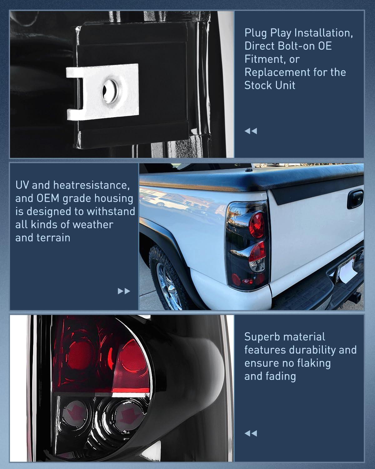 imageNilight Taillight Assembly Compatible with 1999 2000 2001 2002 2003 2004 2005 2006 2007 Chevy Silverado 19992002 GMC Sierra Rear Lamp Classic Body OE Style Chrome Housing Clear LensSmoke Lens