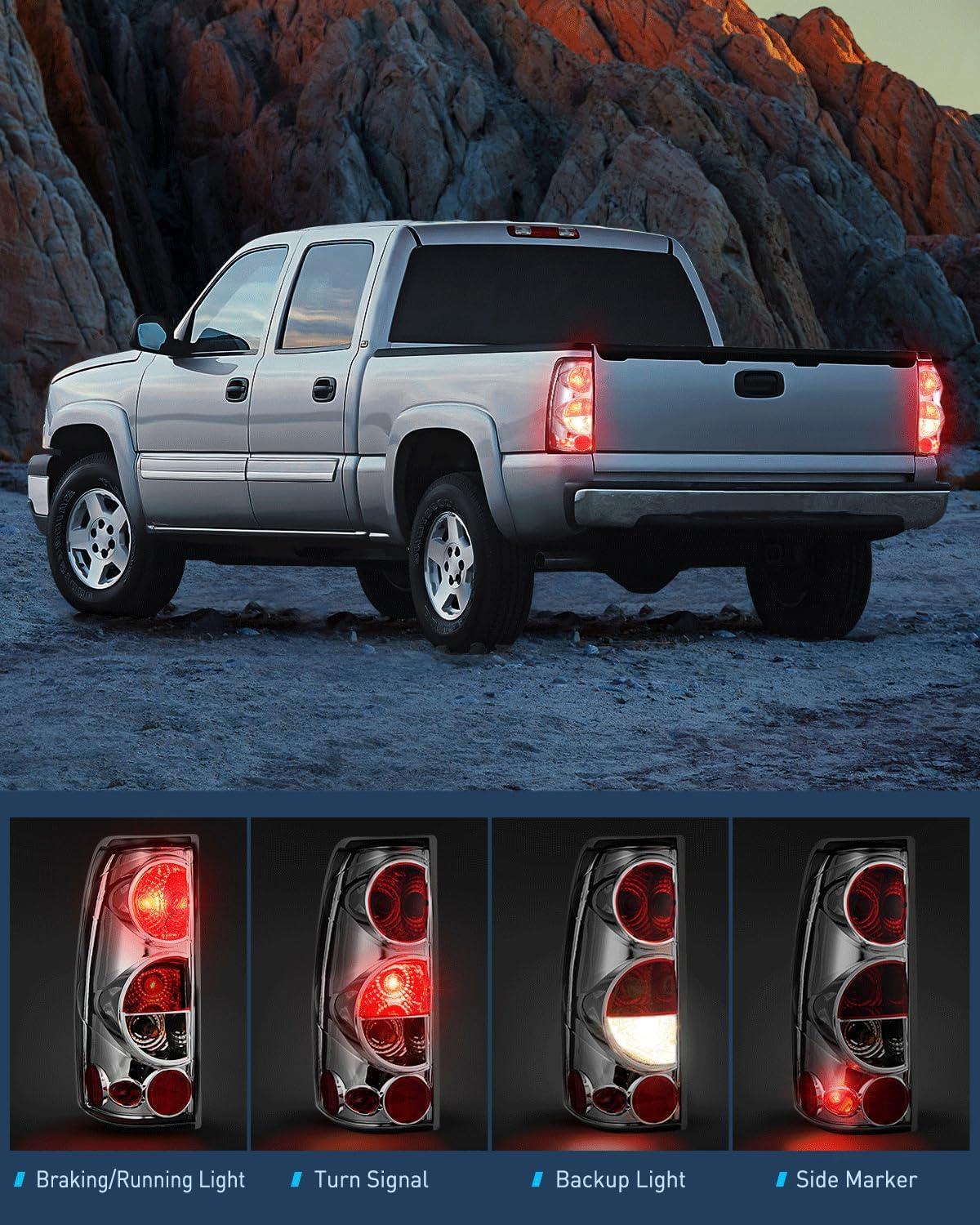 imageNilight Taillight Assembly Compatible with 1999 2000 2001 2002 2003 2004 2005 2006 2007 Chevy Silverado 19992002 GMC Sierra Rear Lamp Classic Body OE Style Chrome Housing Clear LensChrome