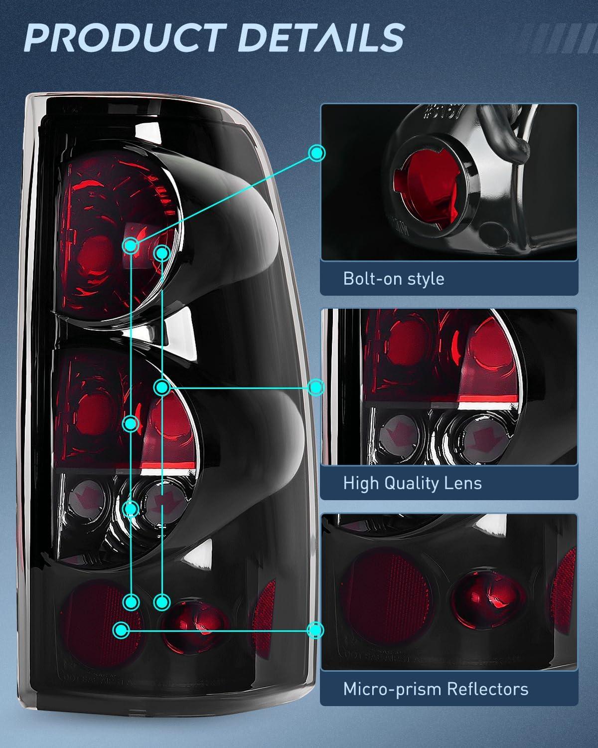 imageNilight Taillight Assembly Compatible with 1999 2000 2001 2002 2003 2004 2005 2006 2007 Chevy Silverado 19992002 GMC Sierra Rear Lamp Classic Body OE Style Chrome Housing Clear LensSmoke Lens