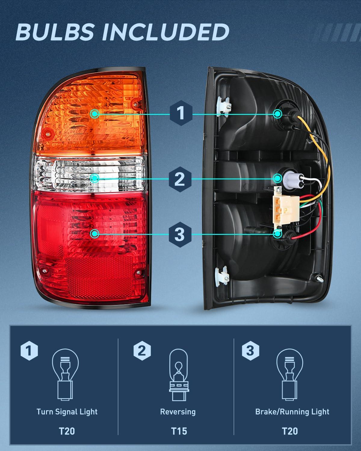 imageNilight Taillight Assembly Compatible with 2001 2002 2003 2004 Toyota Tacoma Rear Lamp Replacement OE Style Driver SideChrome Housing  Amber Reflector wTailight
