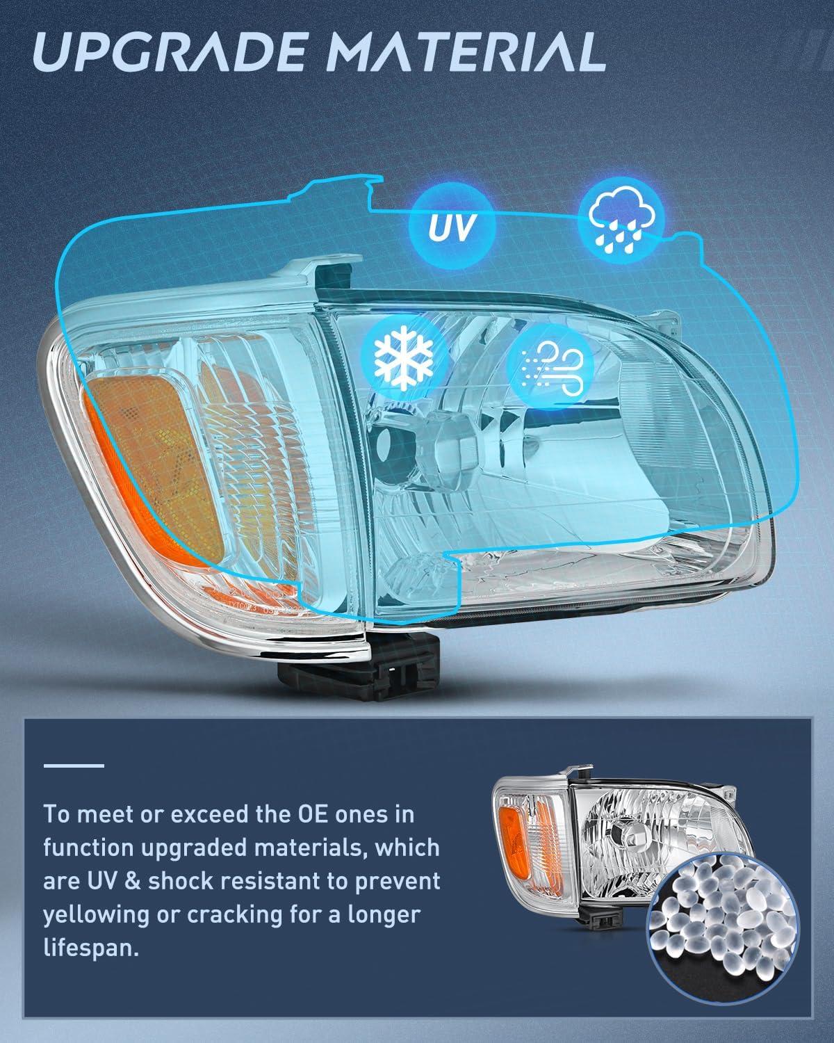 imageNilight Taillight Assembly Compatible with 2001 2002 2003 2004 Toyota Tacoma Rear Lamp Replacement OE Style Driver SideChrome Housing Amber Reflector