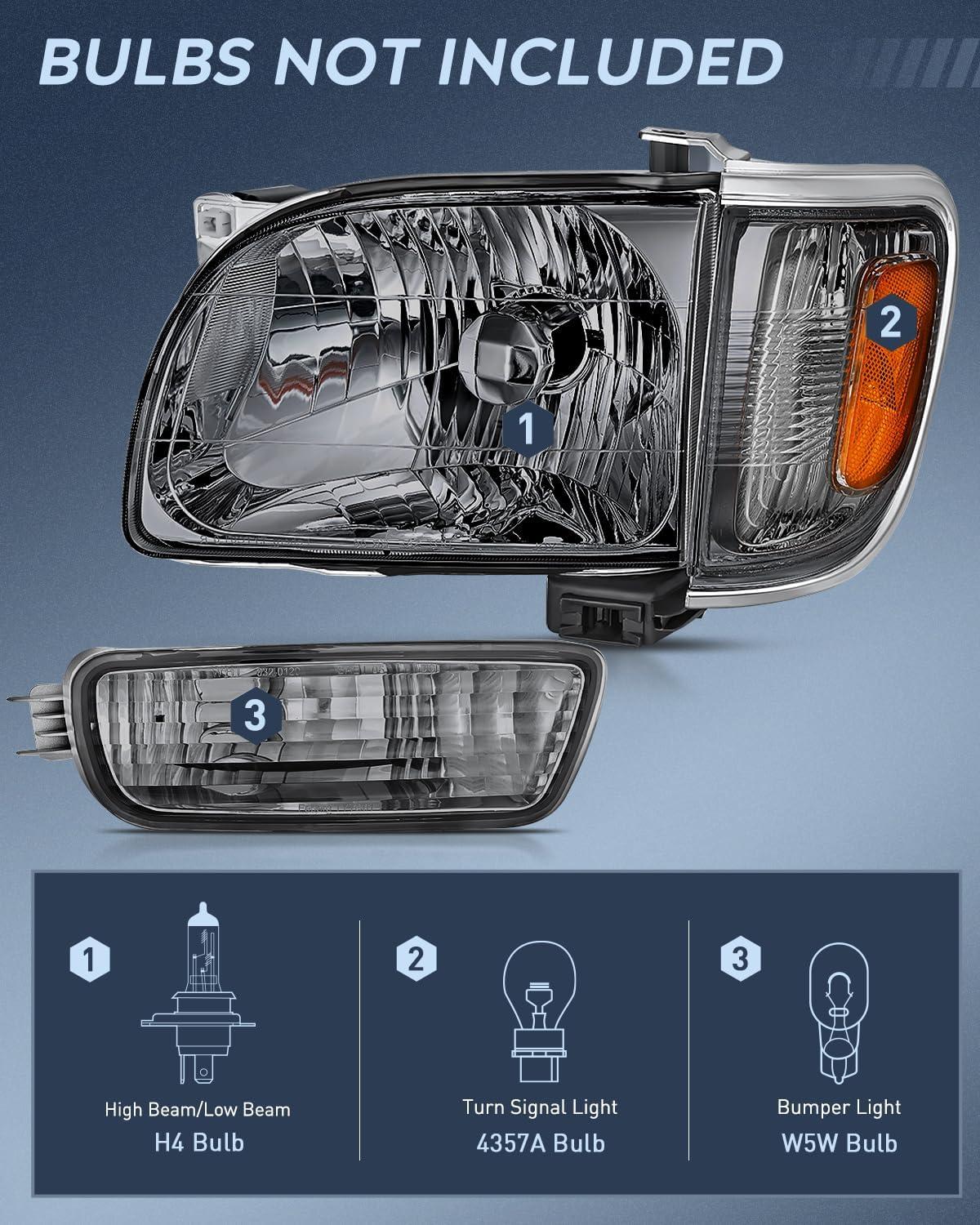 imageNilight Taillight Assembly Compatible with 2001 2002 2003 2004 Toyota Tacoma Rear Lamp Replacement OE Style Driver SideChrome Housing Amber ReflectorSmoke Lens