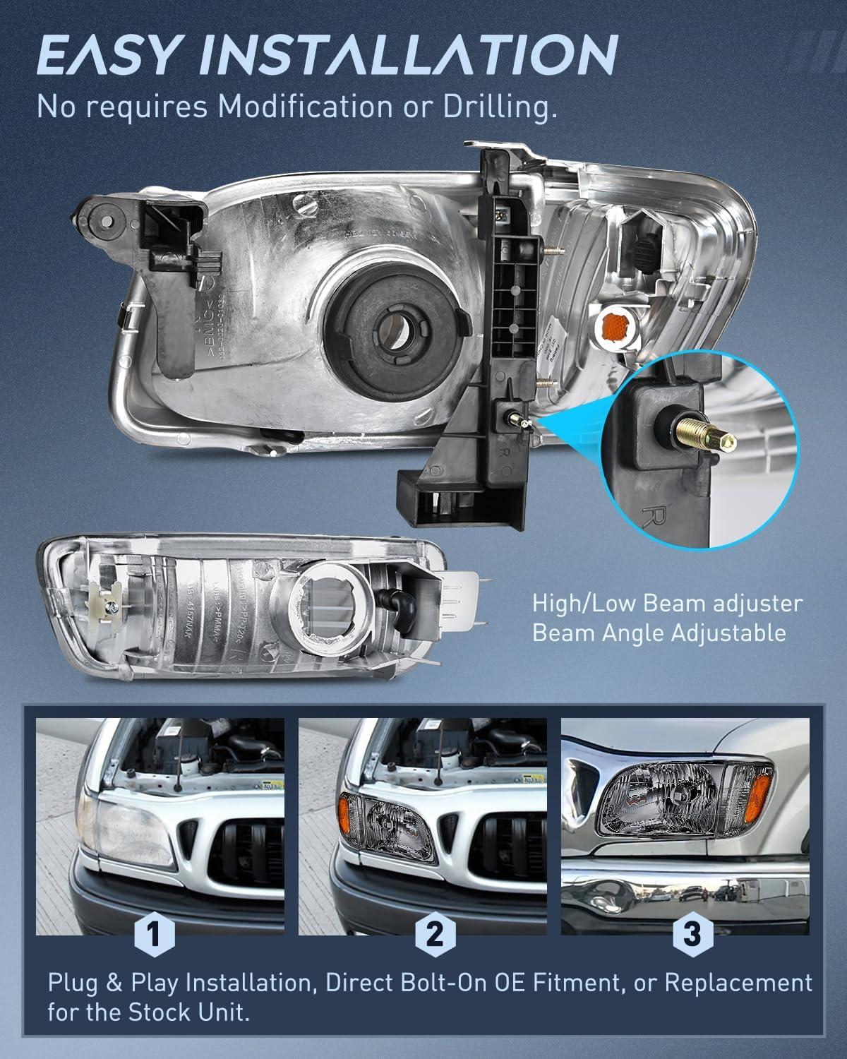 imageNilight Taillight Assembly Compatible with 2001 2002 2003 2004 Toyota Tacoma Rear Lamp Replacement OE Style Driver SideChrome Housing Amber ReflectorSmoke Lens