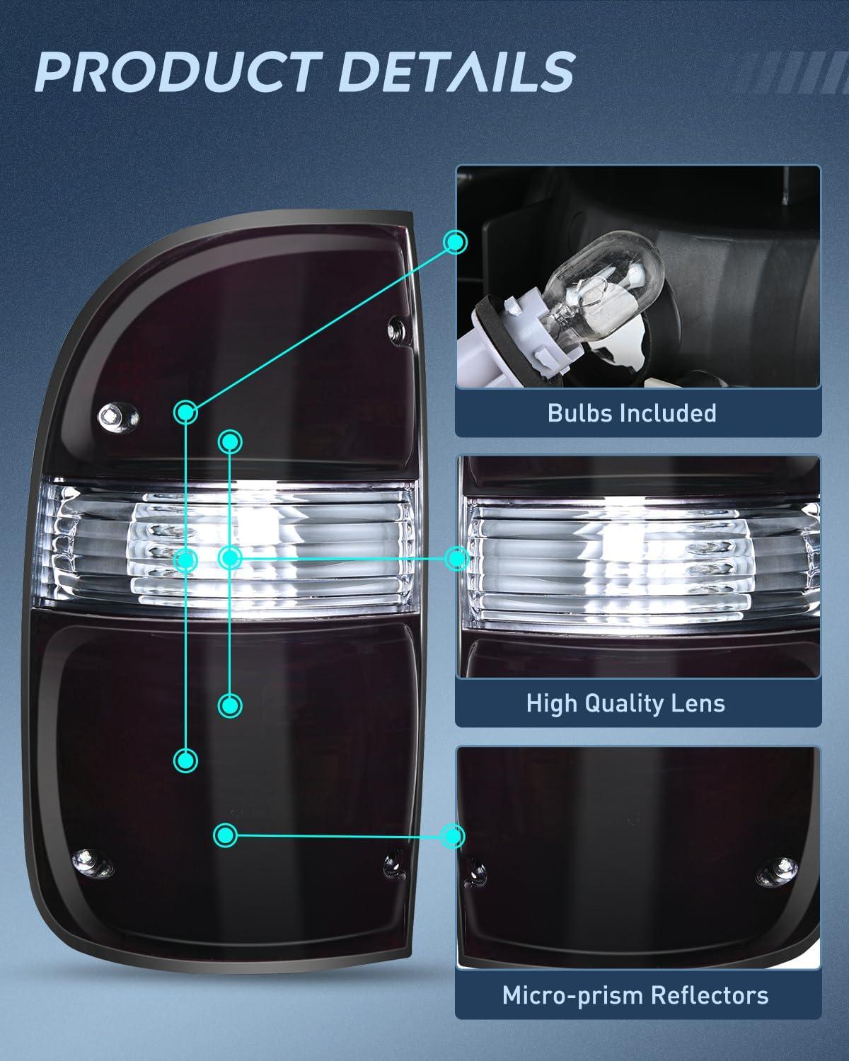 imageNilight Taillight Assembly Compatible with 2001 2002 2003 2004 Toyota Tacoma Rear Lamp Replacement OE Style Driver SideDark RedPair