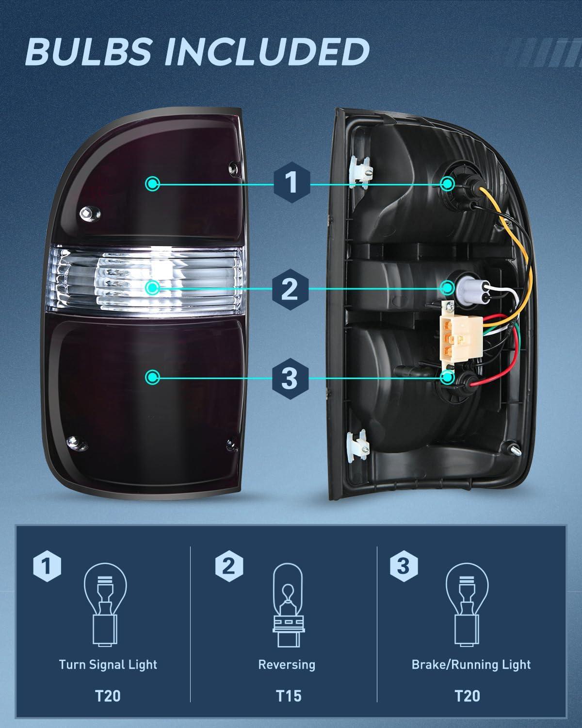 imageNilight Taillight Assembly Compatible with 2001 2002 2003 2004 Toyota Tacoma Rear Lamp Replacement OE Style Driver SideSmoke Lens Amber Reflector wTailight