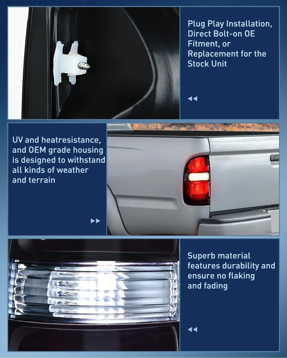 imageNilight Taillight Assembly Compatible with 2001 2002 2003 2004 Toyota Tacoma Rear Lamp Replacement OE Style Driver SideSmoke Lens Amber Reflector wTailight