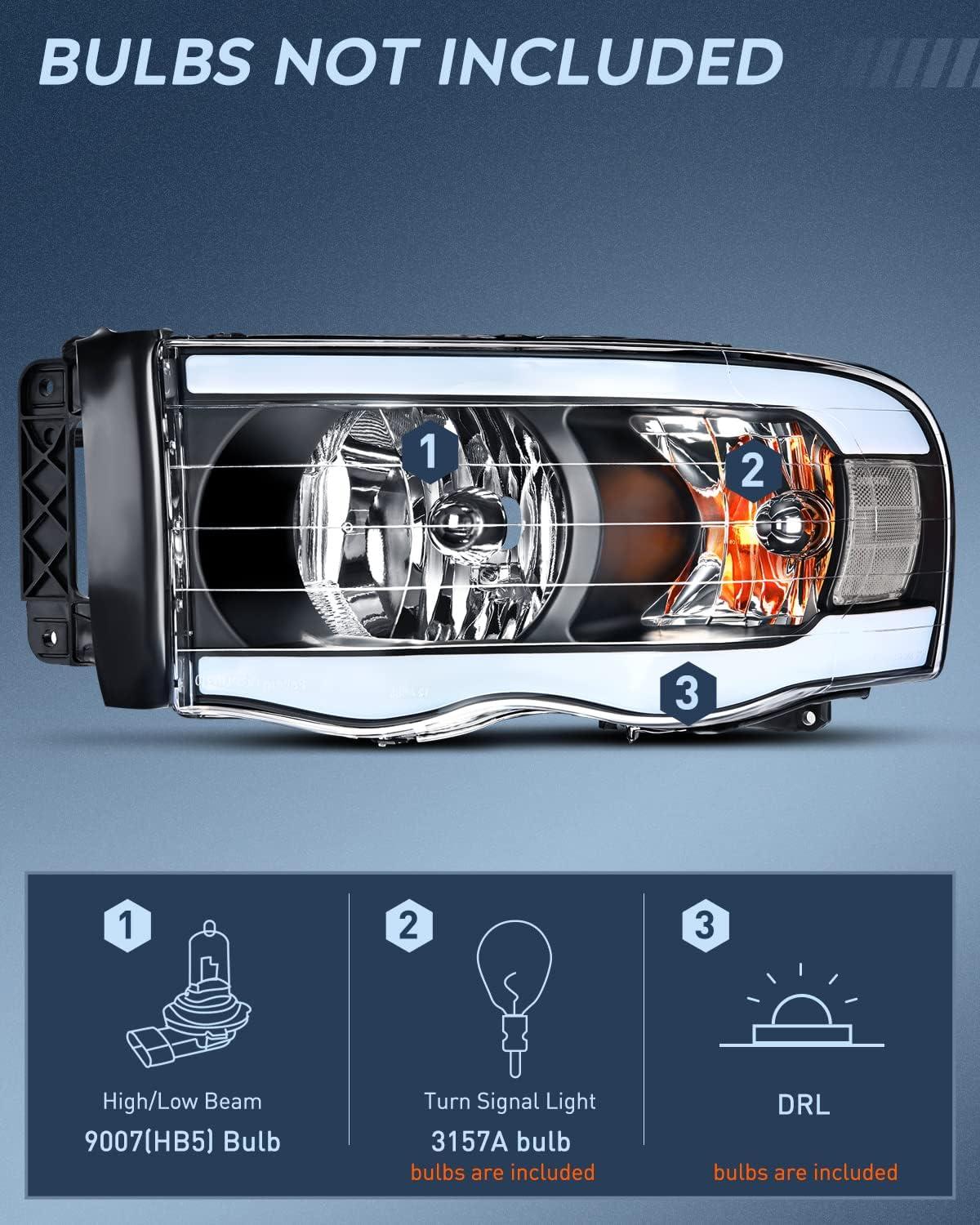 imageNilight Taillight Assembly Compatible with 2002 2003 2004 2005 2006 Dodge Ram 1500 2500 3500 Rear Lamp Replacement OE Style Driver SideBlack Housing  Clear Reflector DRL