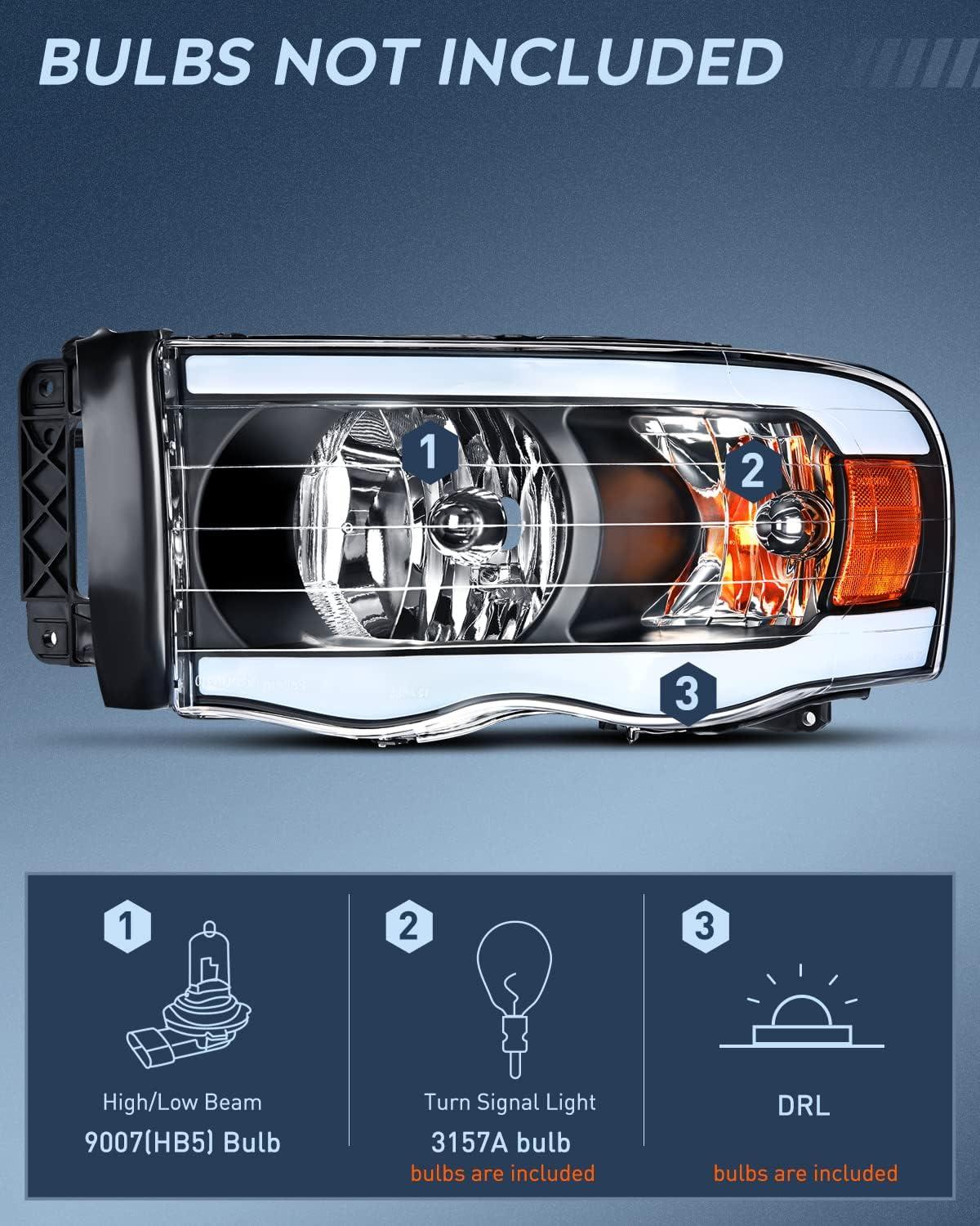 imageNilight Taillight Assembly Compatible with 2002 2003 2004 2005 2006 Dodge Ram 1500 2500 3500 Rear Lamp Replacement OE Style Driver SideBlack Housing  Amber Reflector DRL