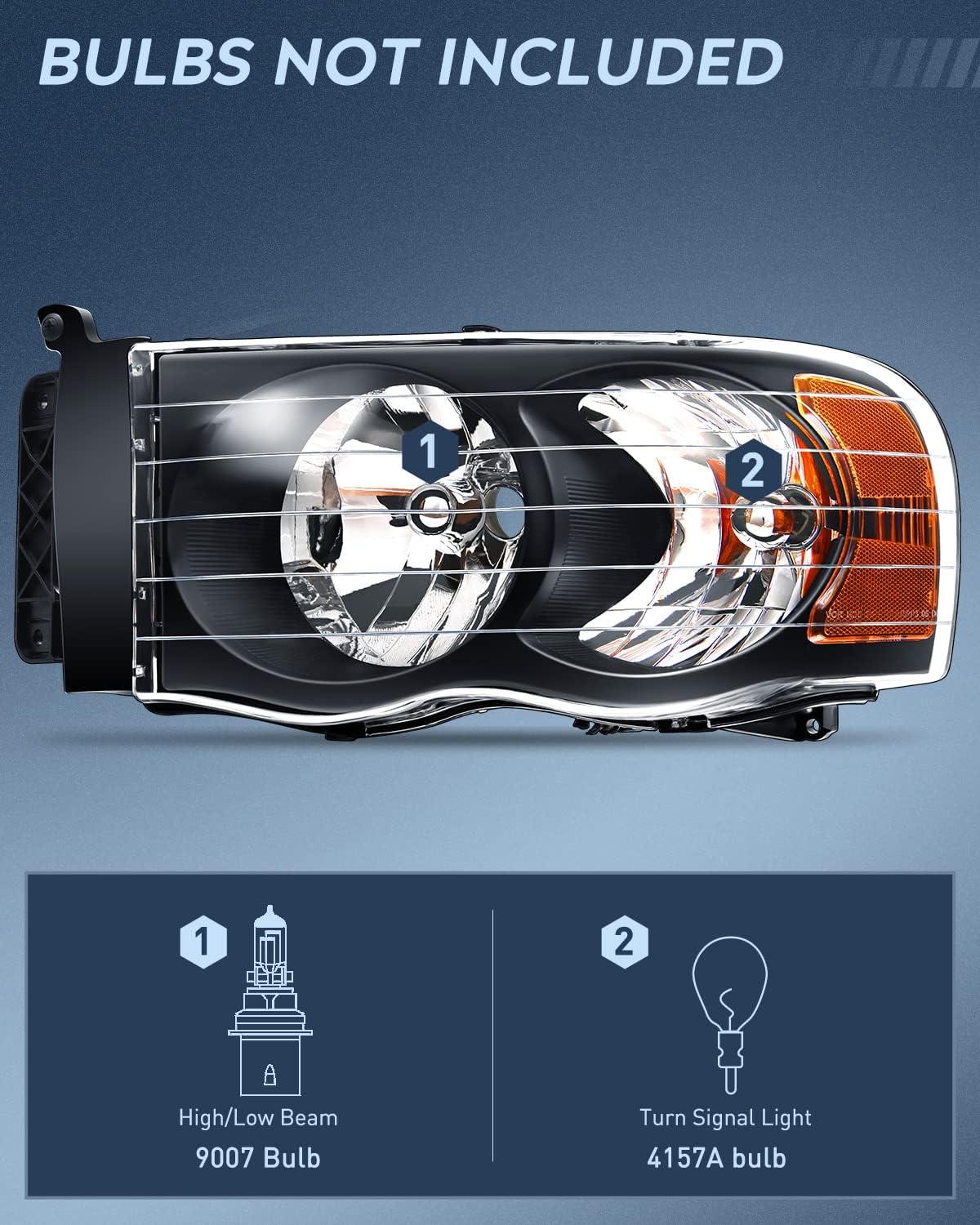 imageNilight Taillight Assembly Compatible with 2002 2003 2004 2005 2006 Dodge Ram 1500 2500 3500 Rear Lamp Replacement OE Style Driver SideBlack Housing  Amber Reflector