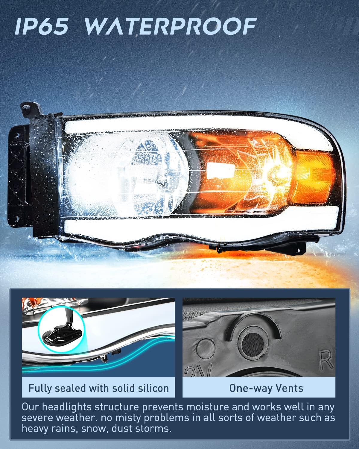 imageNilight Taillight Assembly Compatible with 2002 2003 2004 2005 2006 Dodge Ram 1500 2500 3500 Rear Lamp Replacement OE Style Driver SideBlack Housing  Amber Reflector DRL