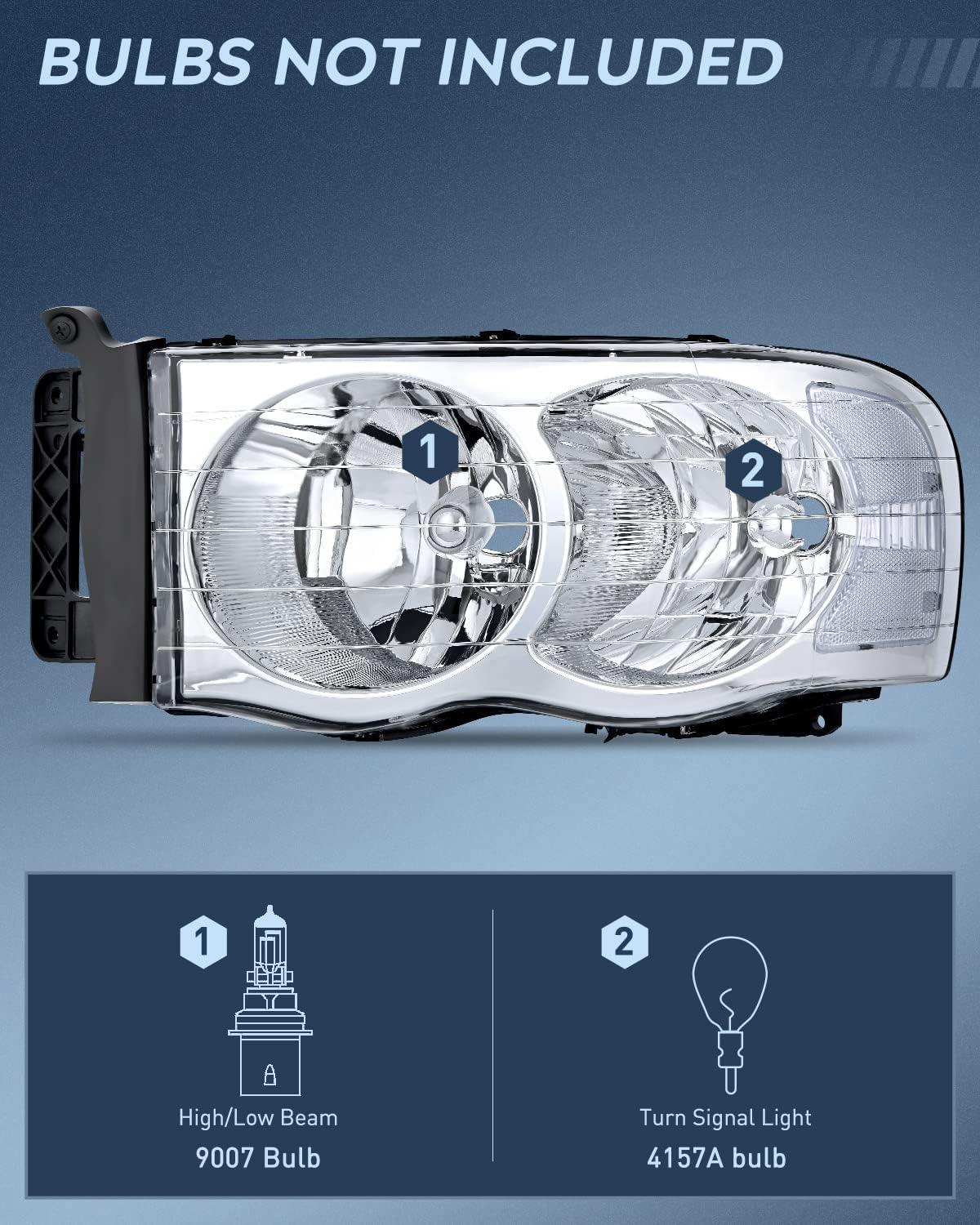 imageNilight Taillight Assembly Compatible with 2002 2003 2004 2005 2006 Dodge Ram 1500 2500 3500 Rear Lamp Replacement OE Style Driver SideChrome Housing Clear Reflector