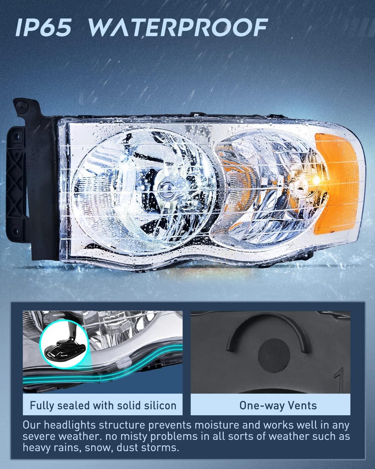 imageNilight Taillight Assembly Compatible with 2002 2003 2004 2005 2006 Dodge Ram 1500 2500 3500 Rear Lamp Replacement OE Style Driver SideChrome Housing  Amber Reflector