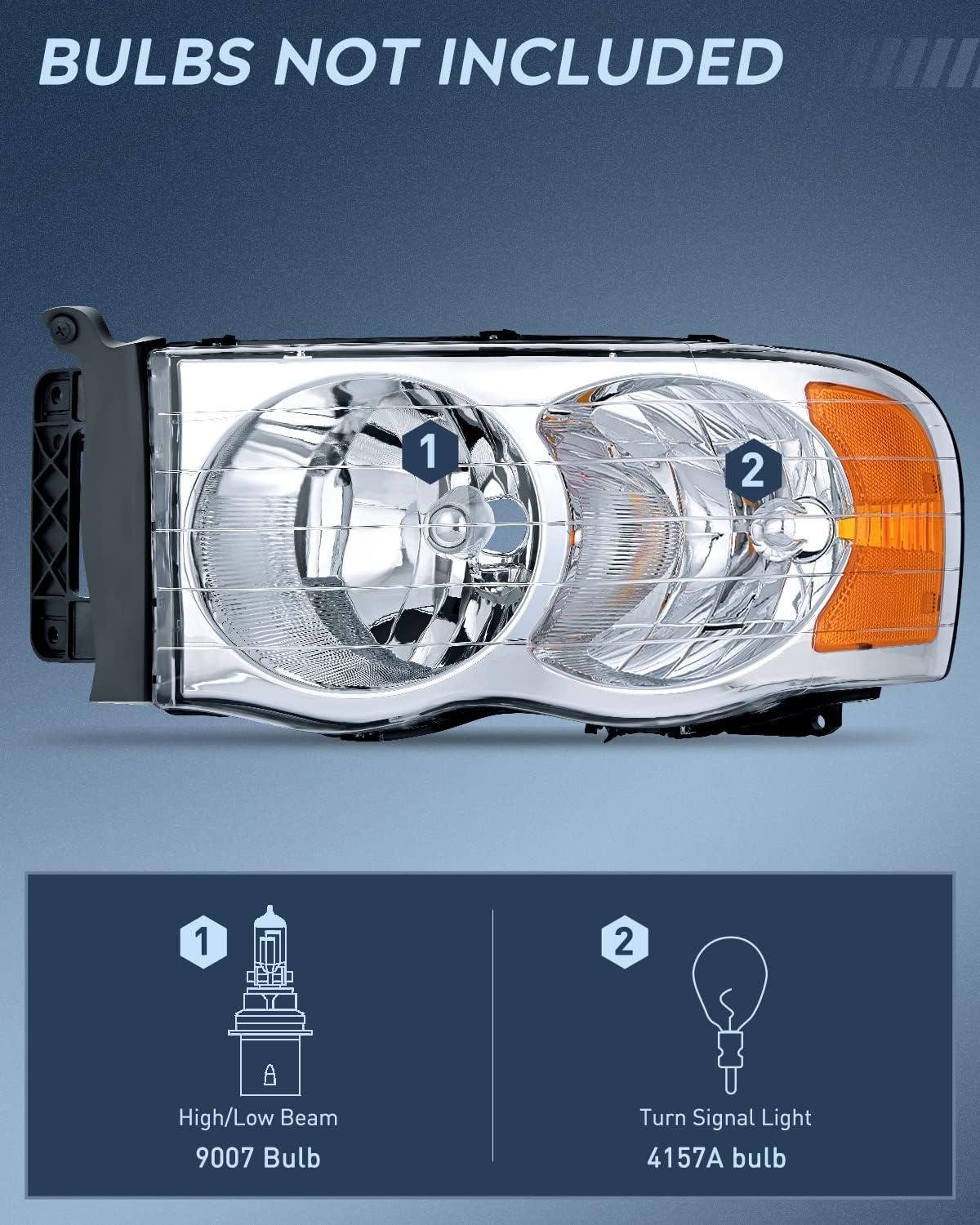 imageNilight Taillight Assembly Compatible with 2002 2003 2004 2005 2006 Dodge Ram 1500 2500 3500 Rear Lamp Replacement OE Style Driver SideChrome Housing  Amber Reflector