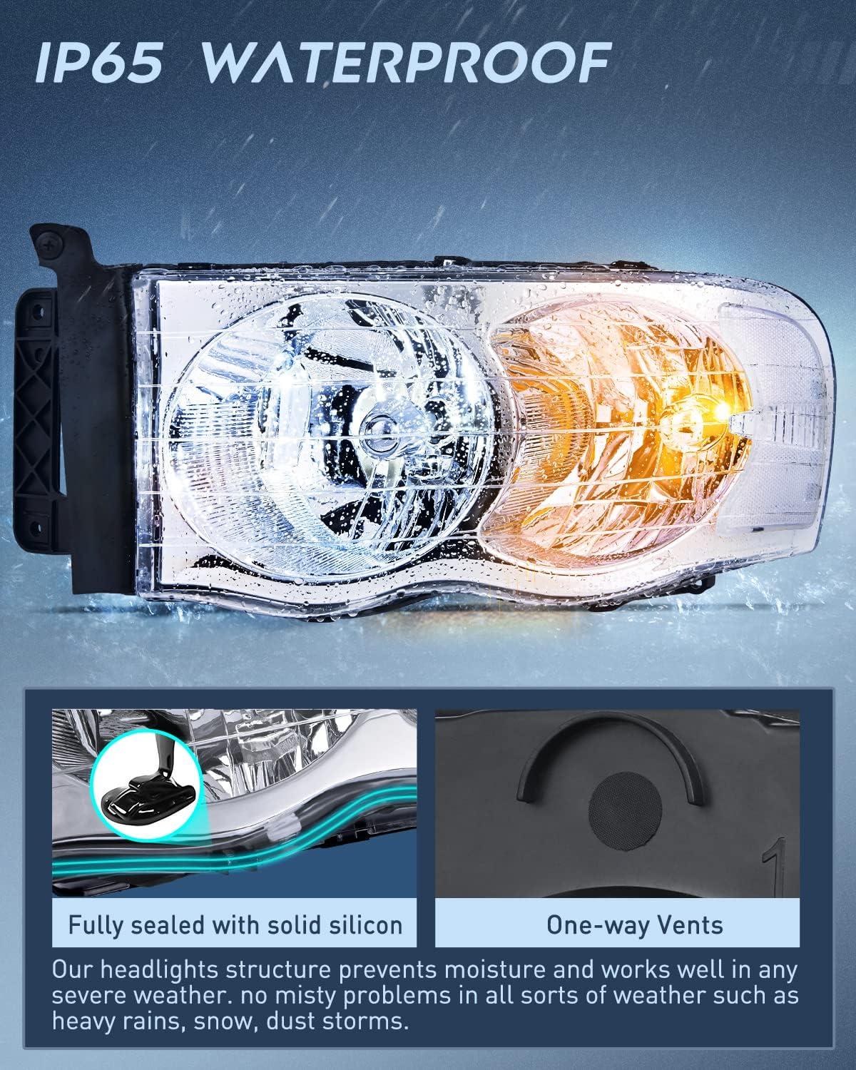 imageNilight Taillight Assembly Compatible with 2002 2003 2004 2005 2006 Dodge Ram 1500 2500 3500 Rear Lamp Replacement OE Style Driver SideChrome Housing Clear Reflector