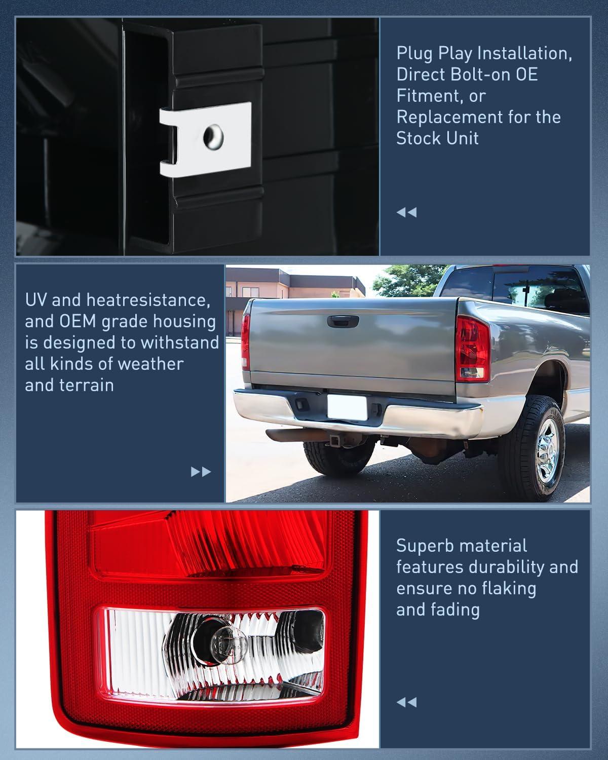 imageNilight Taillight Assembly Compatible with 2002 2003 2004 2005 2006 Dodge Ram 1500 2500 3500 Rear Lamp Replacement OE Style Driver SideDriver Side