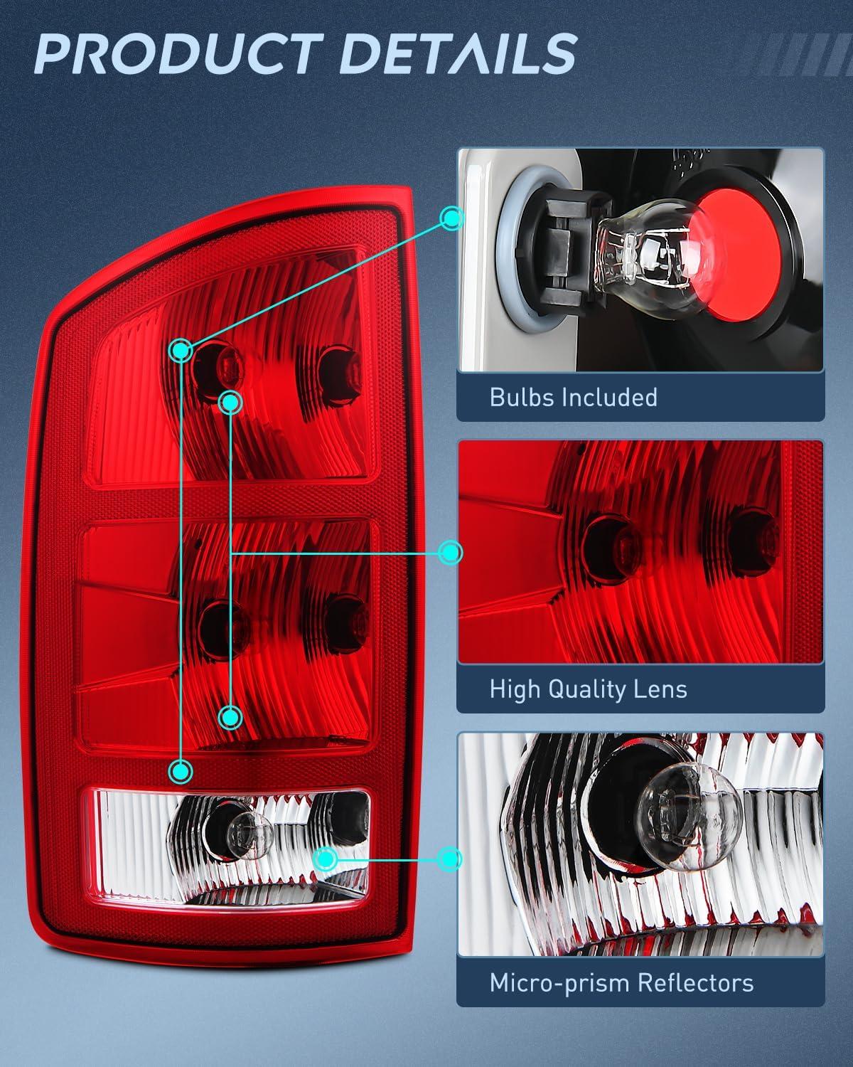 imageNilight Taillight Assembly Compatible with 2002 2003 2004 2005 2006 Dodge Ram 1500 2500 3500 Rear Lamp Replacement OE Style Driver SidePair of Driver and Passenger Side