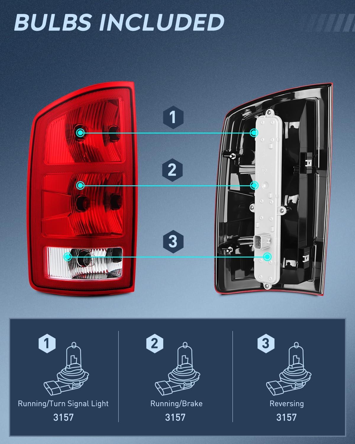 imageNilight Taillight Assembly Compatible with 2002 2003 2004 2005 2006 Dodge Ram 1500 2500 3500 Rear Lamp Replacement OE Style Driver SidePair of Driver and Passenger Side