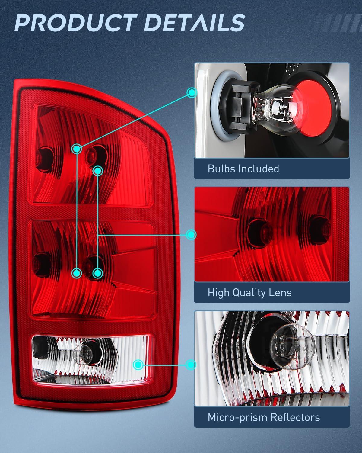 imageNilight Taillight Assembly Compatible with 2002 2003 2004 2005 2006 Dodge Ram 1500 2500 3500 Rear Lamp Replacement OE Style Driver SidePassenger Side