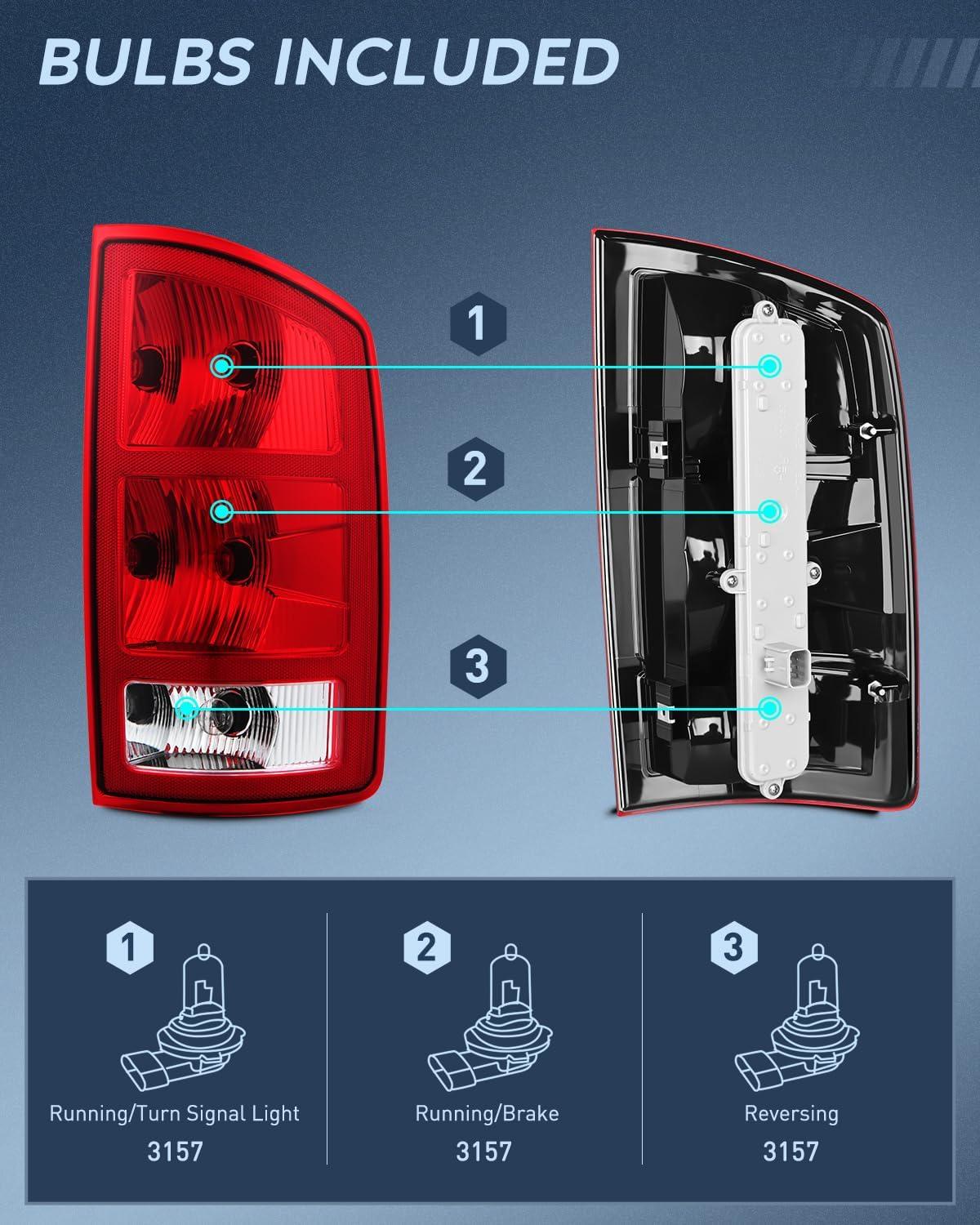 imageNilight Taillight Assembly Compatible with 2002 2003 2004 2005 2006 Dodge Ram 1500 2500 3500 Rear Lamp Replacement OE Style Driver SidePassenger Side