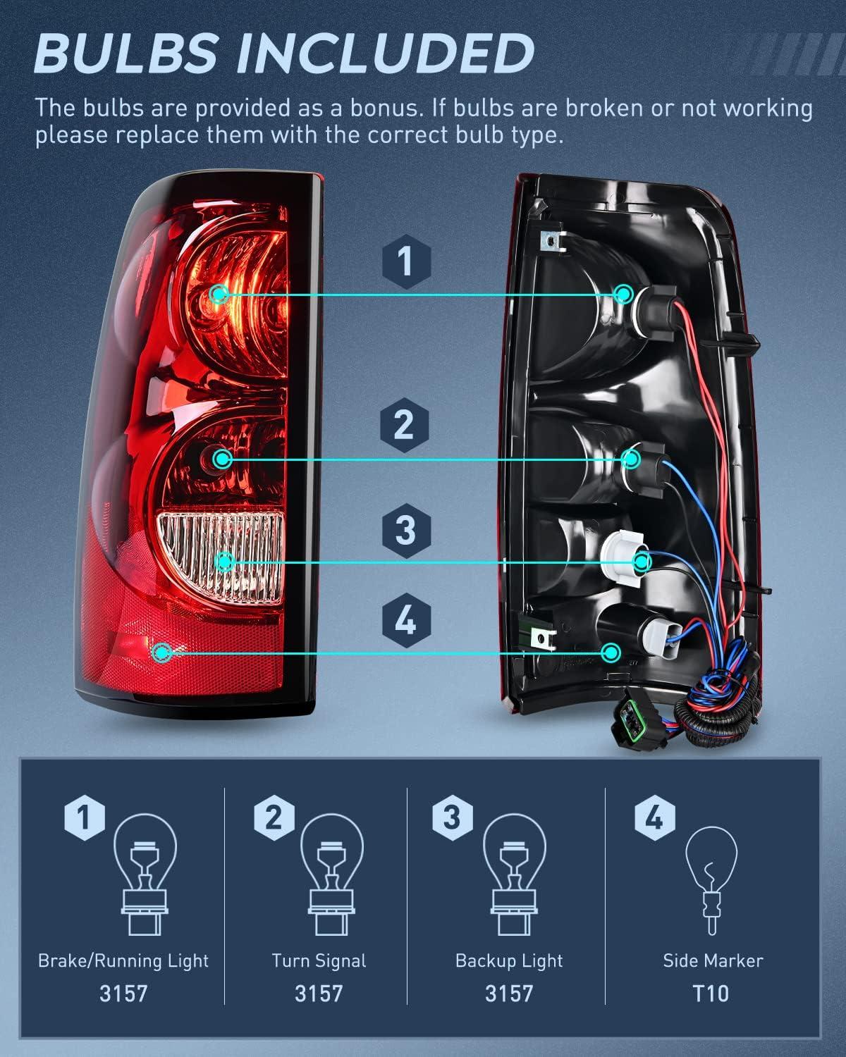 imageNilight Taillight Assembly Compatible with 2003 2004 2005 2006 Chevy Silverado 1500 1500HD 2500 2500HD 3500 2007 Chevrolet Classic OE Style Taillight Rear Lamp Driver and Passenger Side wBulbsDriver Side