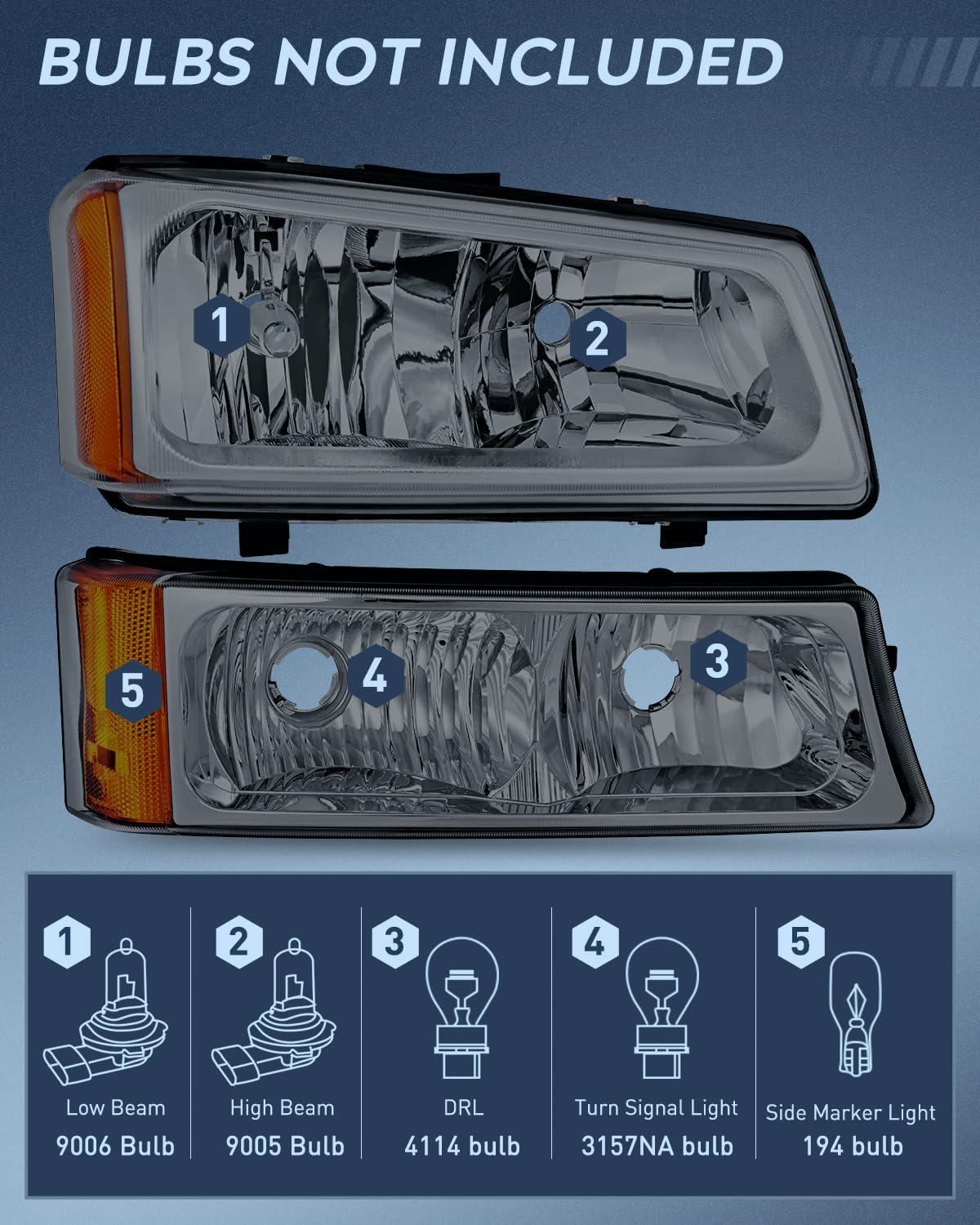 imageNilight Taillight Assembly Compatible with 2003 2004 2005 2006 Chevy Silverado 1500 1500HD 2500 2500HD 3500 2007 Chevrolet Classic OE Style Taillight Rear Lamp Driver and Passenger Side wBulbsSmoke Chrome Housing  Amber Reflector