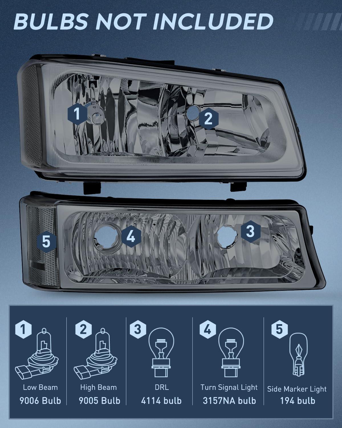 imageNilight Taillight Assembly Compatible with 2003 2004 2005 2006 Chevy Silverado 1500 1500HD 2500 2500HD 3500 2007 Chevrolet Classic OE Style Taillight Rear Lamp Driver and Passenger Side wBulbsSmoke Chrome Housing Clear Reflector