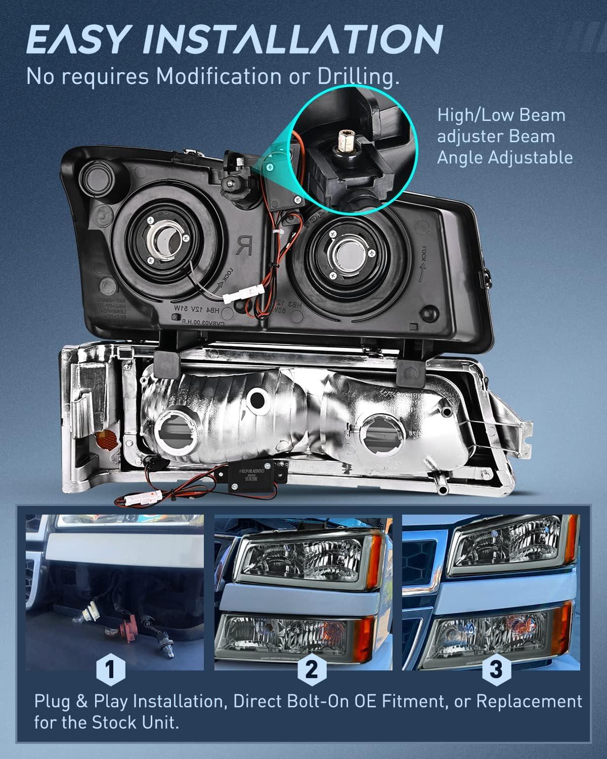 imageNilight Taillight Assembly Compatible with 2003 2004 2005 2006 Chevy Silverado 1500 1500HD 2500 2500HD 3500 2007 Chevrolet Classic OE Style Taillight Rear Lamp Driver and Passenger Side wBulbsSmoke Chrome Housing  Amber Reflector DRL