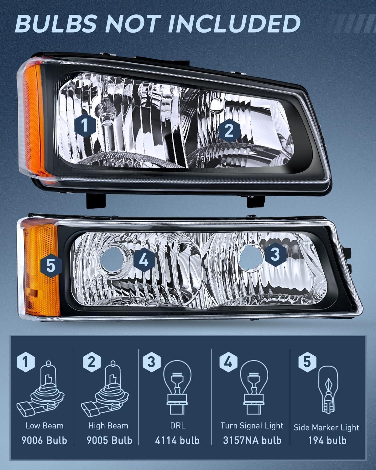 imageNilight Taillight Assembly Compatible with 2003 2004 2005 2006 Chevy Silverado 1500 1500HD 2500 2500HD 3500 2007 Chevrolet Classic OE Style Taillight Rear Lamp Driver and Passenger Side wBulbsBlack Housing  Amber Reflector