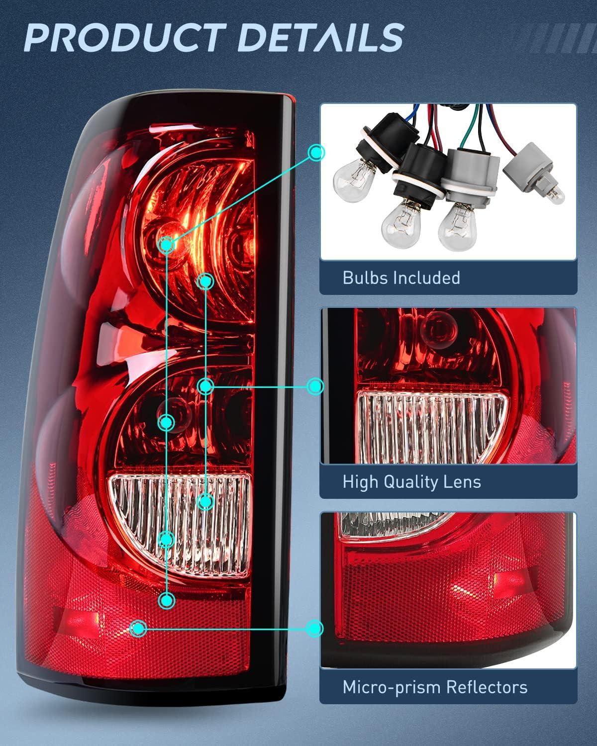 imageNilight Taillight Assembly Compatible with 2003 2004 2005 2006 Chevy Silverado 1500 1500HD 2500 2500HD 3500 2007 Chevrolet Classic OE Style Taillight Rear Lamp Driver and Passenger Side wBulbsDriver Side