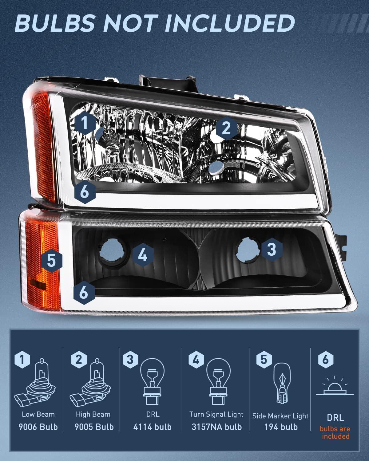 imageNilight Taillight Assembly Compatible with 2003 2004 2005 2006 Chevy Silverado 1500 1500HD 2500 2500HD 3500 2007 Chevrolet Classic OE Style Taillight Rear Lamp Driver and Passenger Side wBulbsBlack Housing  Amber Reflector DRL