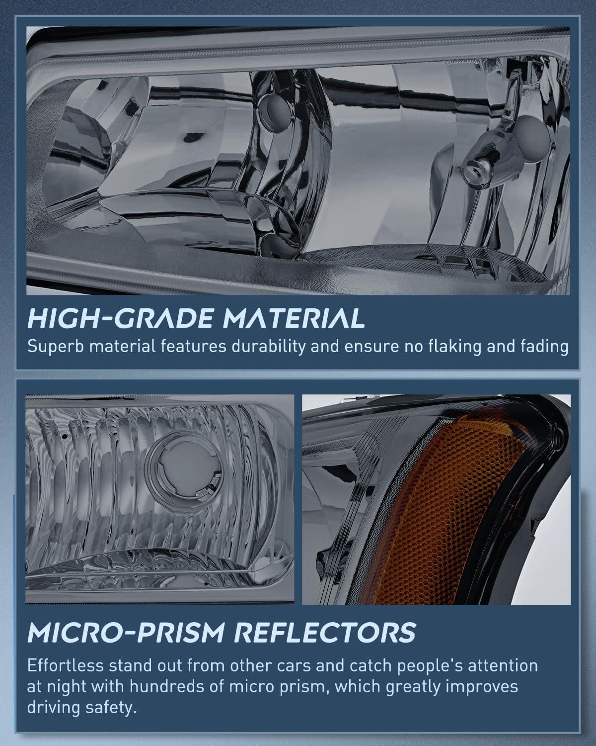 imageNilight Taillight Assembly Compatible with 2003 2004 2005 2006 Chevy Silverado 1500 1500HD 2500 2500HD 3500 2007 Chevrolet Classic OE Style Taillight Rear Lamp Driver and Passenger Side wBulbsSmoke Chrome Housing  Amber Reflector