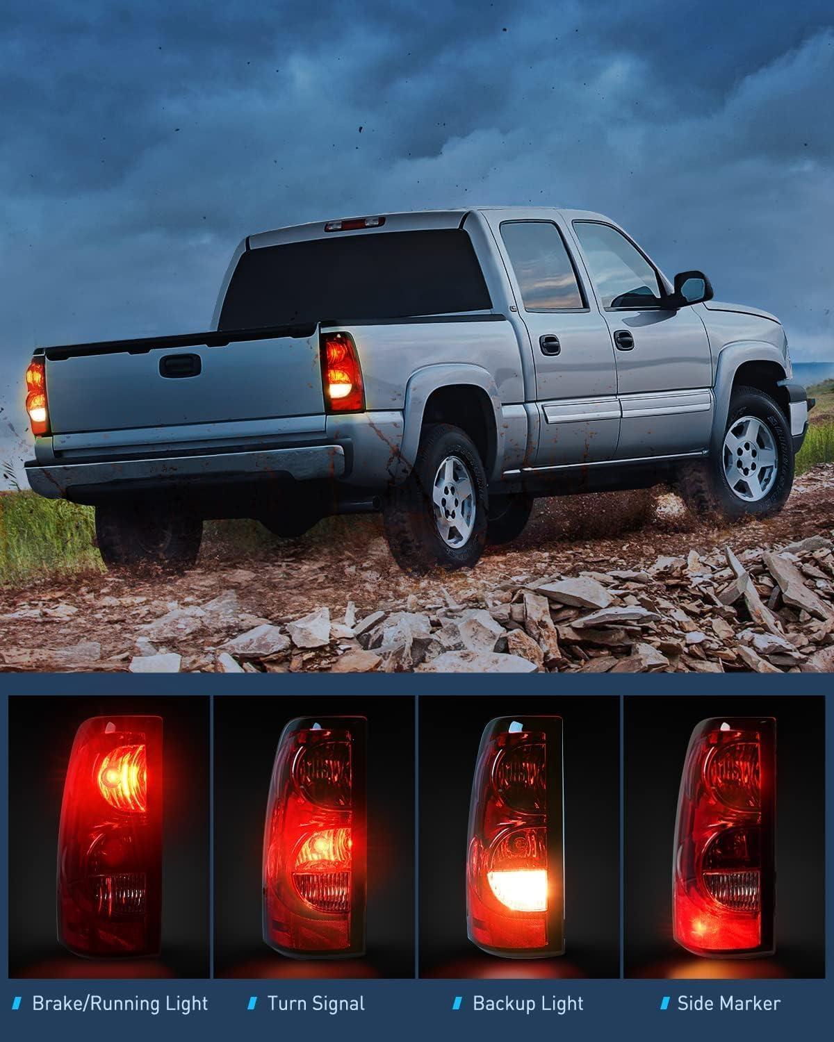 imageNilight Taillight Assembly Compatible with 2003 2004 2005 2006 Chevy Silverado 1500 1500HD 2500 2500HD 3500 2007 Chevrolet Classic OE Style Taillight Rear Lamp Driver and Passenger Side wBulbsBlack Housing Clean Reflector