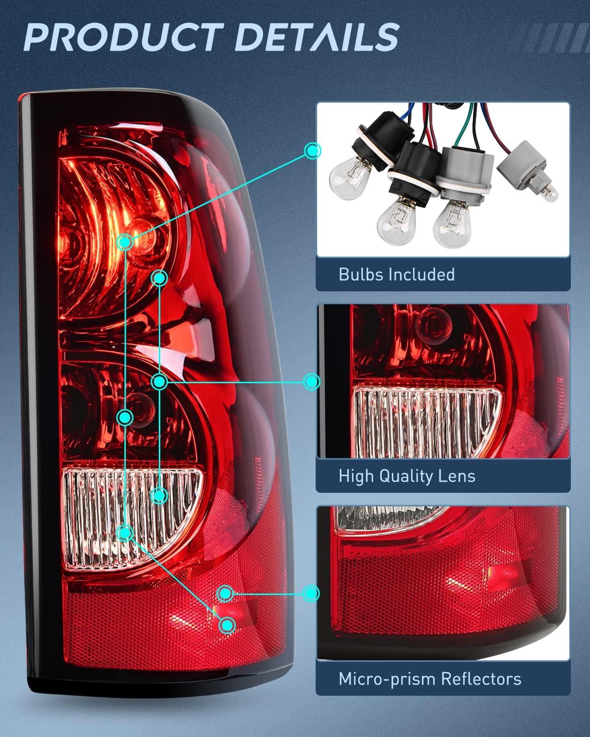 imageNilight Taillight Assembly Compatible with 2003 2004 2005 2006 Chevy Silverado 1500 1500HD 2500 2500HD 3500 2007 Chevrolet Classic OE Style Taillight Rear Lamp Driver and Passenger Side wBulbsPassenger Side