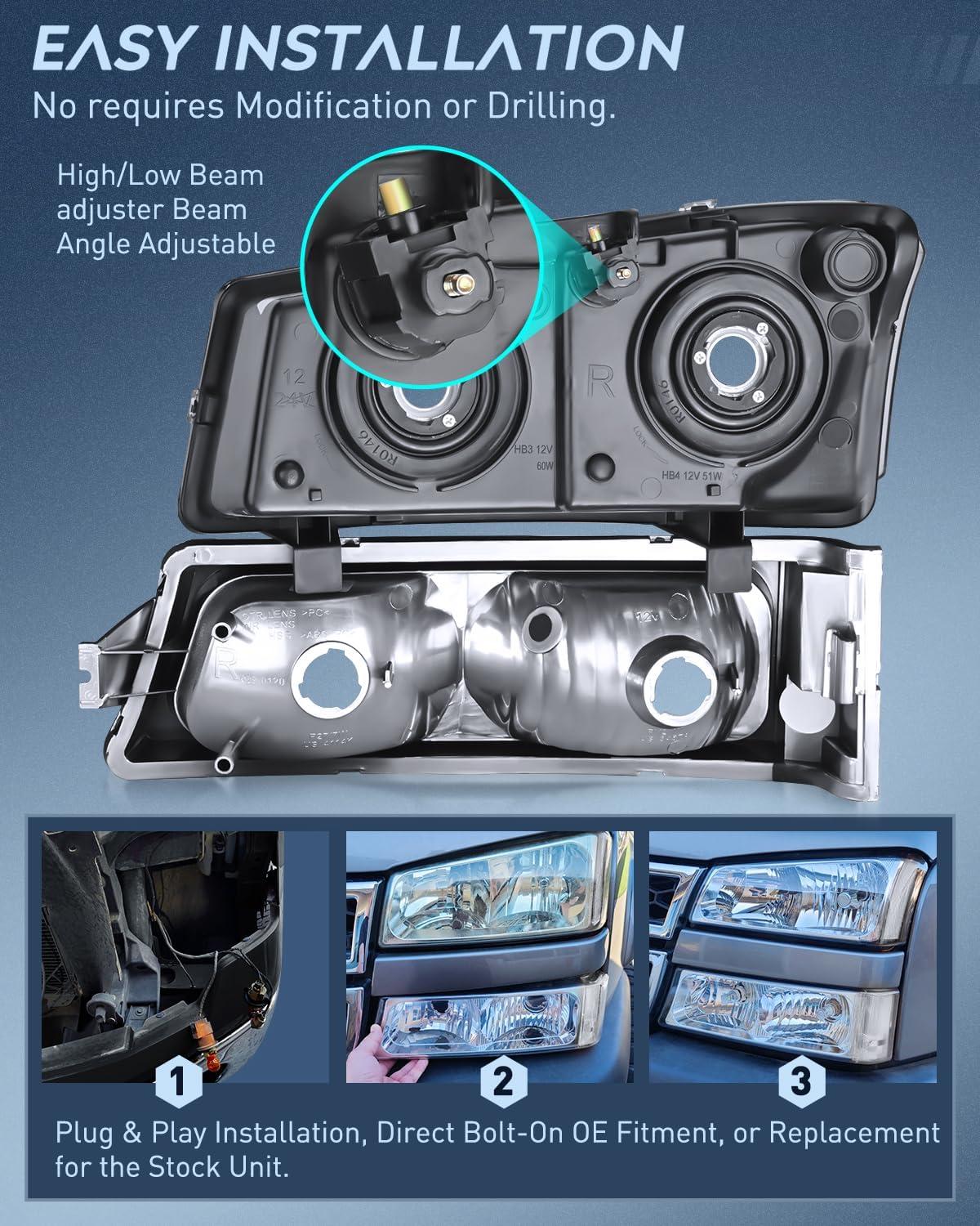 imageNilight Taillight Assembly Compatible with 2003 2004 2005 2006 Chevy Silverado 1500 1500HD 2500 2500HD 3500 2007 Chevrolet Classic OE Style Taillight Rear Lamp Driver and Passenger Side wBulbsChrome Housing  Clear Reflector