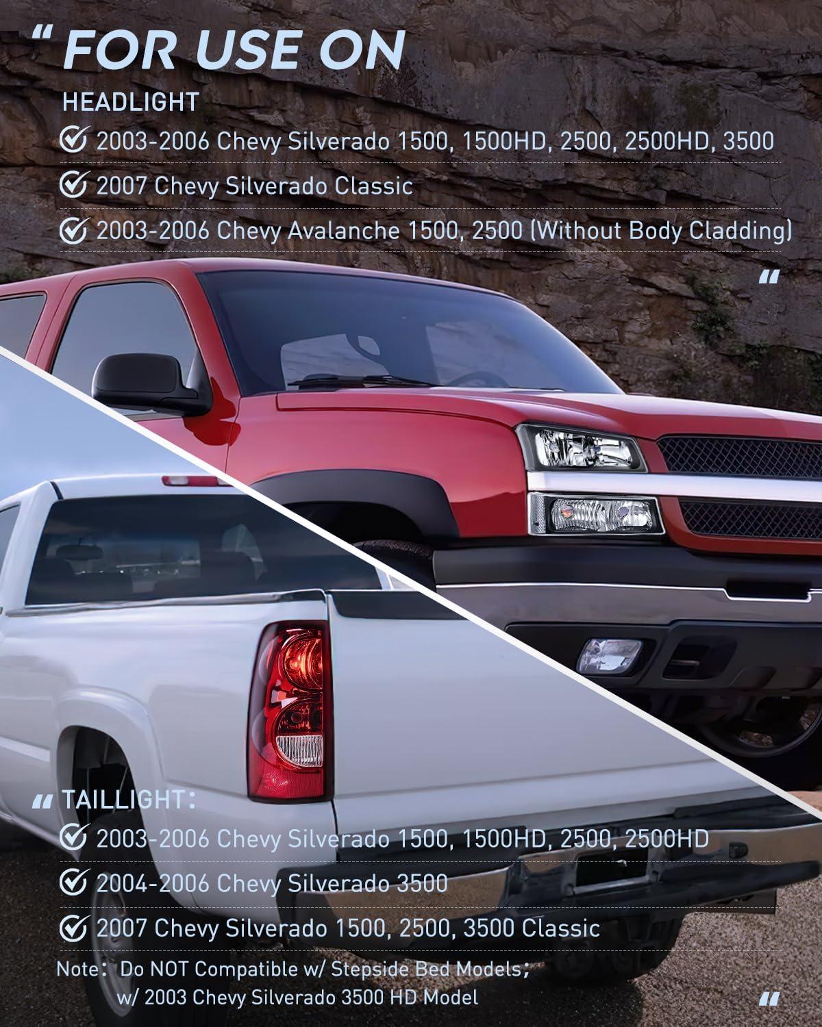 imageNilight Taillight Assembly Compatible with 2003 2004 2005 2006 Chevy Silverado 1500 1500HD 2500 2500HD 3500 2007 Chevrolet Classic OE Style Taillight Rear Lamp Driver and Passenger Side wBulbsBlack Housing Clean Reflector