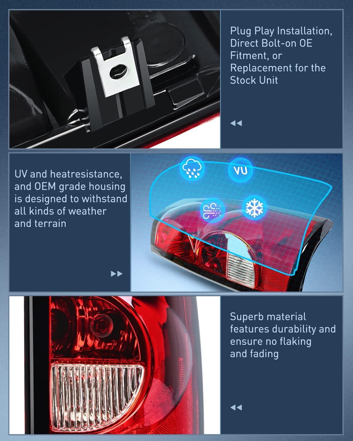 imageNilight Taillight Assembly Compatible with 2003 2004 2005 2006 Chevy Silverado 1500 1500HD 2500 2500HD 3500 2007 Chevrolet Classic OE Style Taillight Rear Lamp Driver and Passenger Side wBulbsPassenger Side