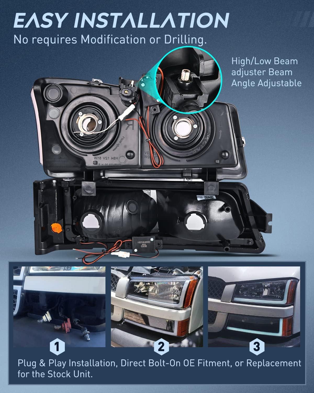 imageNilight Taillight Assembly Compatible with 2003 2004 2005 2006 Chevy Silverado 1500 1500HD 2500 2500HD 3500 2007 Chevrolet Classic OE Style Taillight Rear Lamp Driver and Passenger Side wBulbsBlack Housing  Amber Reflector DRL