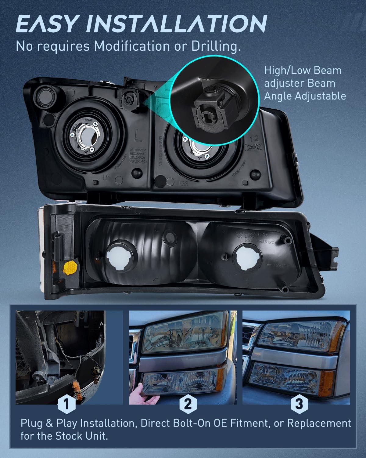 imageNilight Taillight Assembly Compatible with 2003 2004 2005 2006 Chevy Silverado 1500 1500HD 2500 2500HD 3500 2007 Chevrolet Classic OE Style Taillight Rear Lamp Driver and Passenger Side wBulbsSmoke Chrome Housing  Amber Reflector