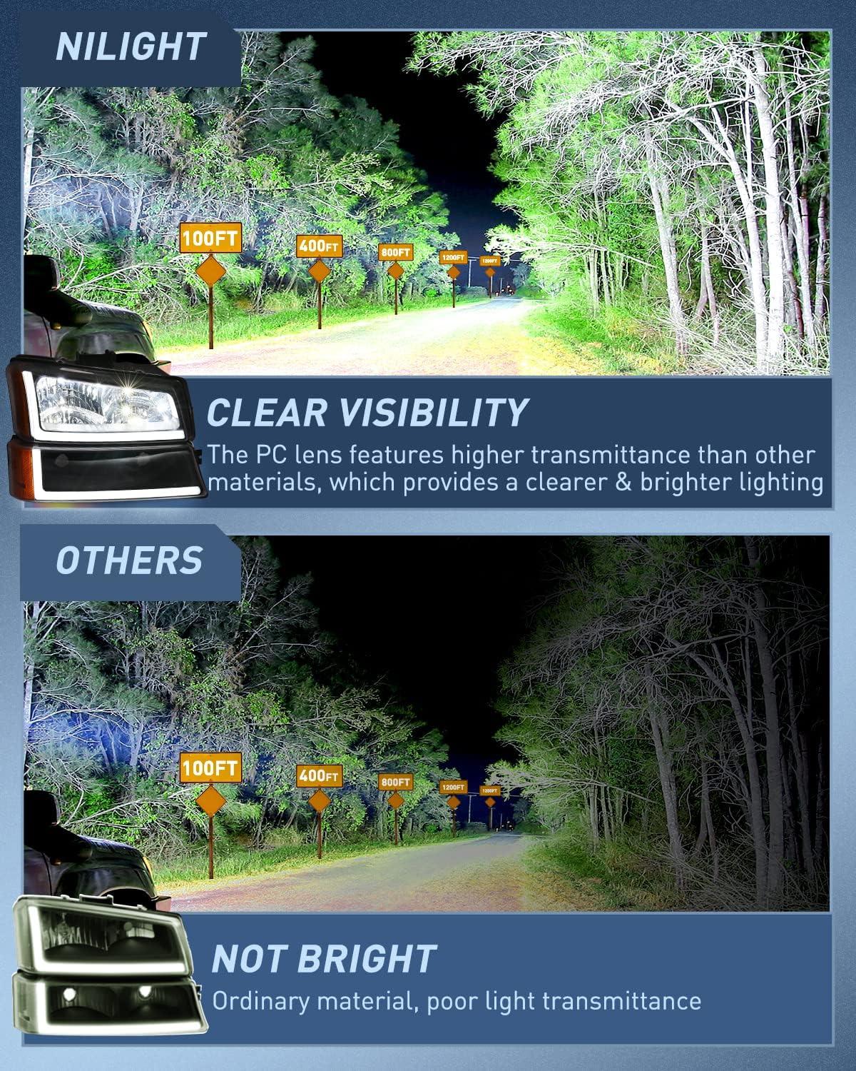 imageNilight Taillight Assembly Compatible with 2003 2004 2005 2006 Chevy Silverado 1500 1500HD 2500 2500HD 3500 2007 Chevrolet Classic OE Style Taillight Rear Lamp Driver and Passenger Side wBulbsBlack Housing  Amber Reflector DRL