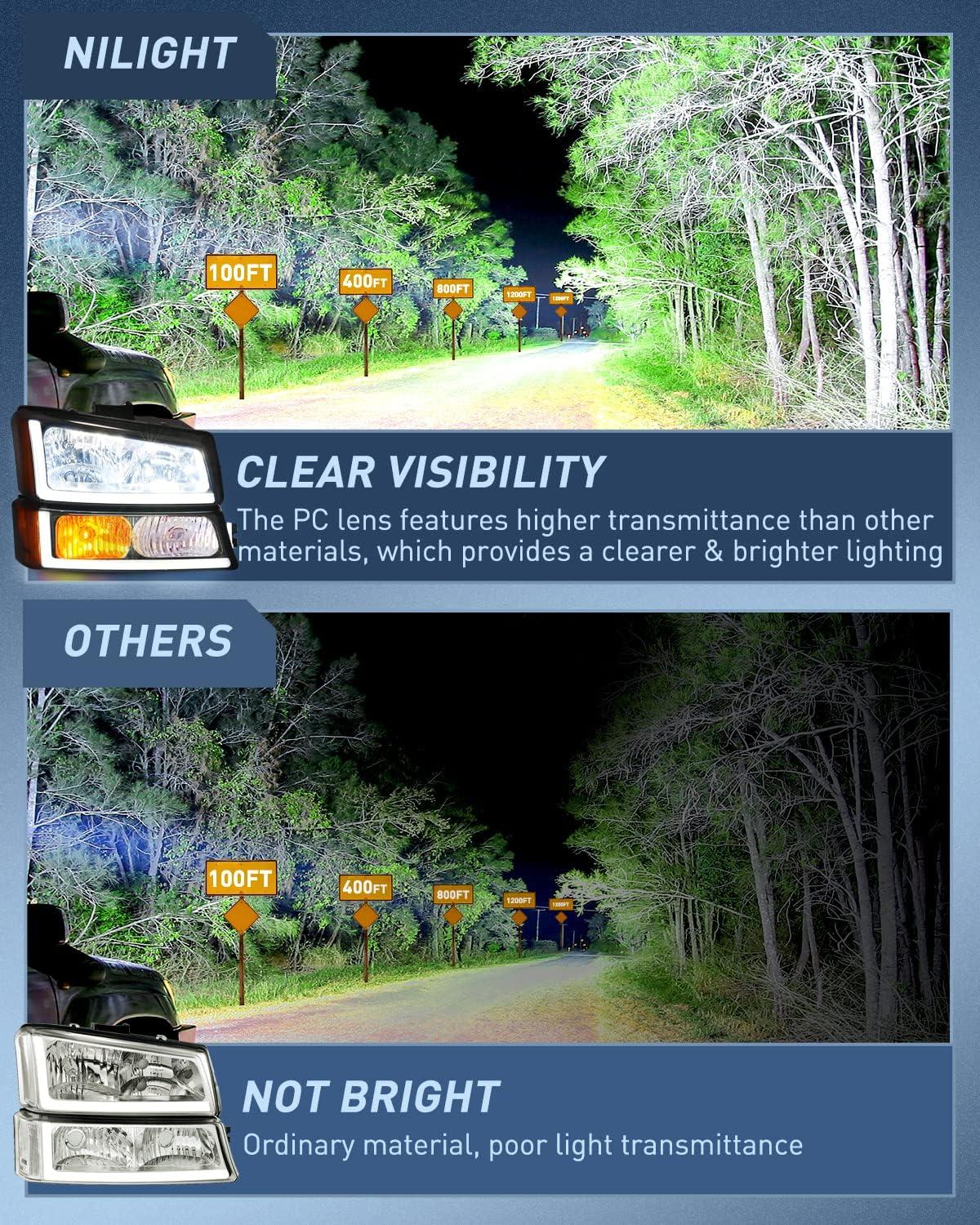 imageNilight Taillight Assembly Compatible with 2003 2004 2005 2006 Chevy Silverado 1500 1500HD 2500 2500HD 3500 2007 Chevrolet Classic OE Style Taillight Rear Lamp Driver and Passenger Side wBulbsSmoke Chrome Housing  Amber Reflector DRL