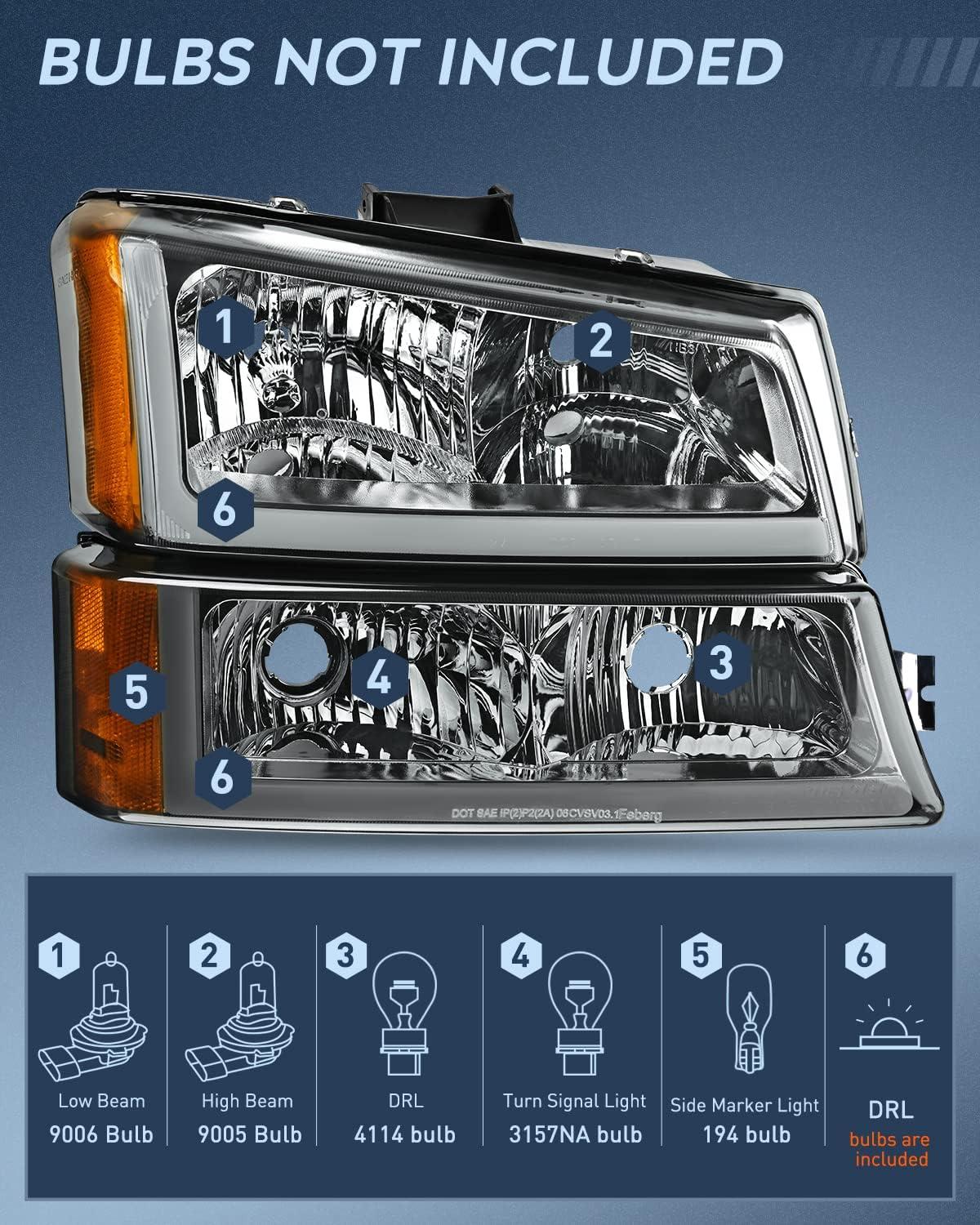 imageNilight Taillight Assembly Compatible with 2003 2004 2005 2006 Chevy Silverado 1500 1500HD 2500 2500HD 3500 2007 Chevrolet Classic OE Style Taillight Rear Lamp Driver and Passenger Side wBulbsSmoke Chrome Housing  Amber Reflector DRL