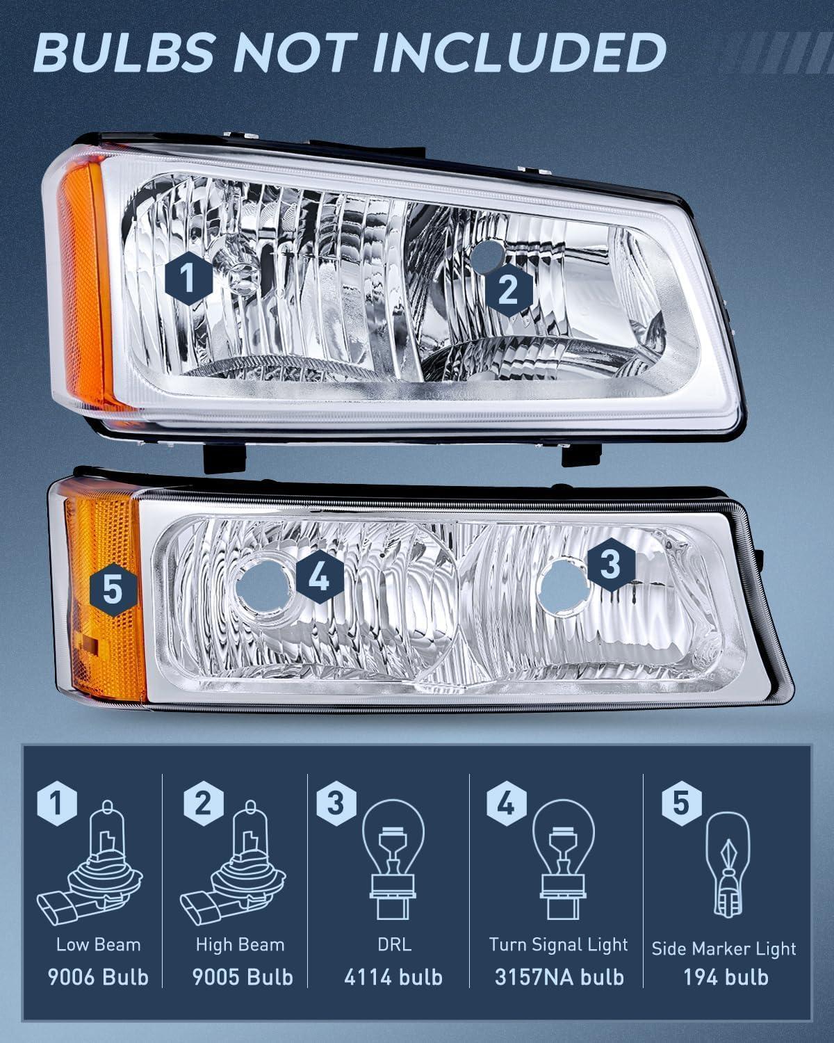 imageNilight Taillight Assembly Compatible with 2003 2004 2005 2006 Chevy Silverado 1500 1500HD 2500 2500HD 3500 2007 Chevrolet Classic OE Style Taillight Rear Lamp Driver and Passenger Side wBulbsChrome Housing Amber Reflector