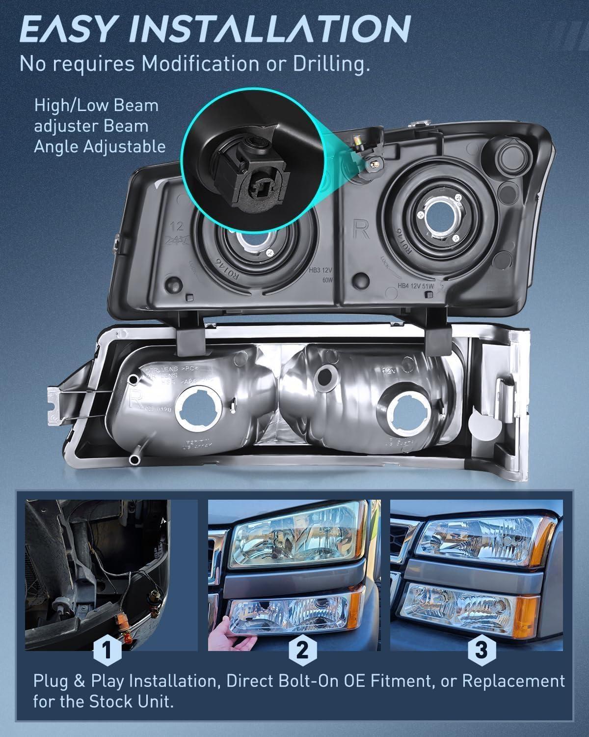 imageNilight Taillight Assembly Compatible with 2003 2004 2005 2006 Chevy Silverado 1500 1500HD 2500 2500HD 3500 2007 Chevrolet Classic OE Style Taillight Rear Lamp Driver and Passenger Side wBulbsChrome Housing  Amber Reflector