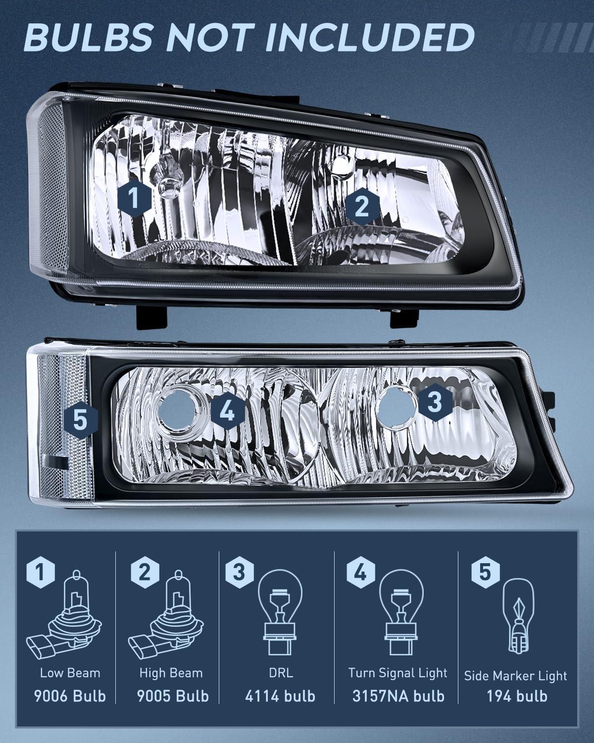 imageNilight Taillight Assembly Compatible with 2003 2004 2005 2006 Chevy Silverado 1500 1500HD 2500 2500HD 3500 2007 Chevrolet Classic OE Style Taillight Rear Lamp Driver and Passenger Side wBulbsBlack Housing Clean Reflector