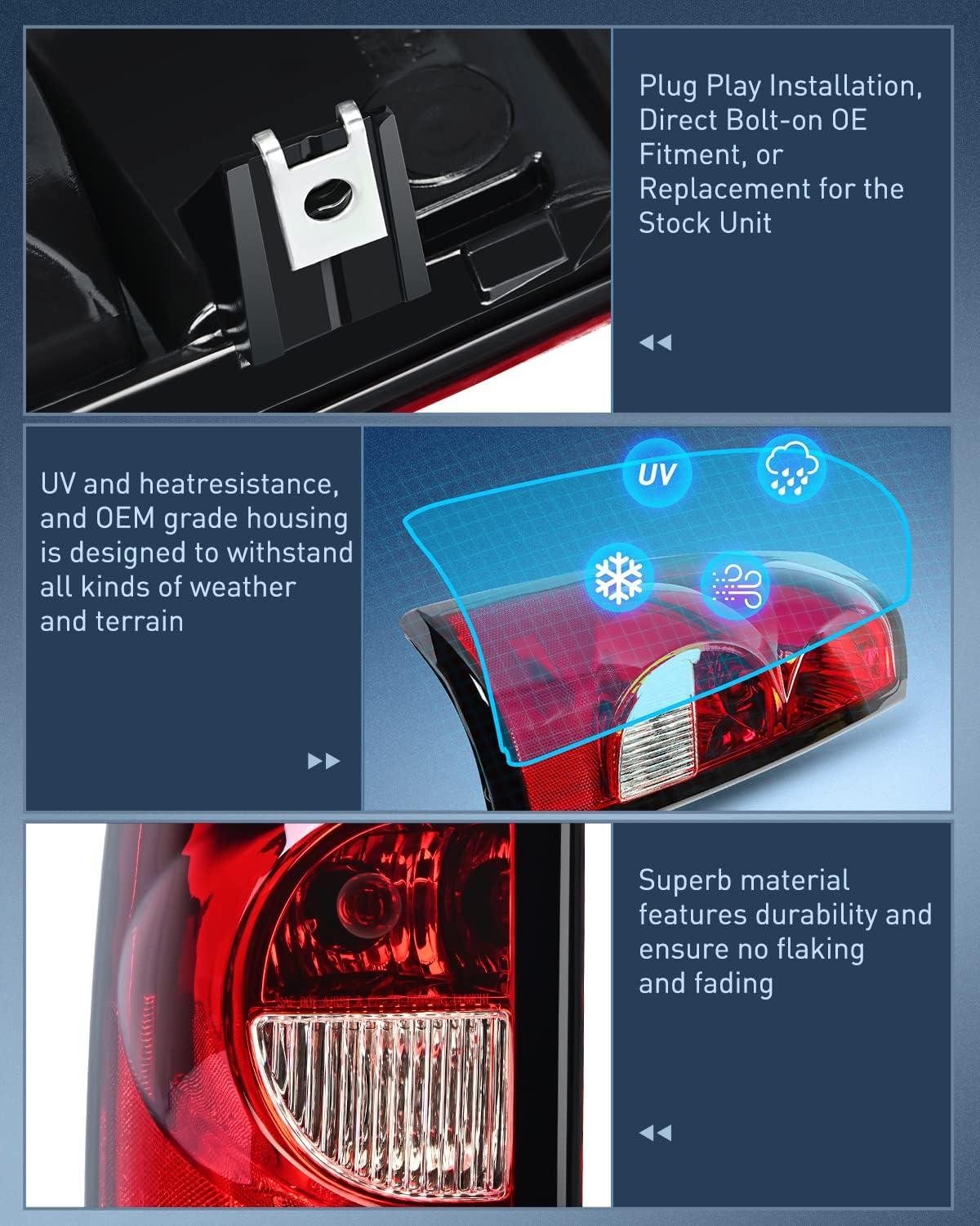 imageNilight Taillight Assembly Compatible with 2003 2004 2005 2006 Chevy Silverado 1500 1500HD 2500 2500HD 3500 2007 Chevrolet Classic OE Style Taillight Rear Lamp Driver and Passenger Side wBulbsDriver Side