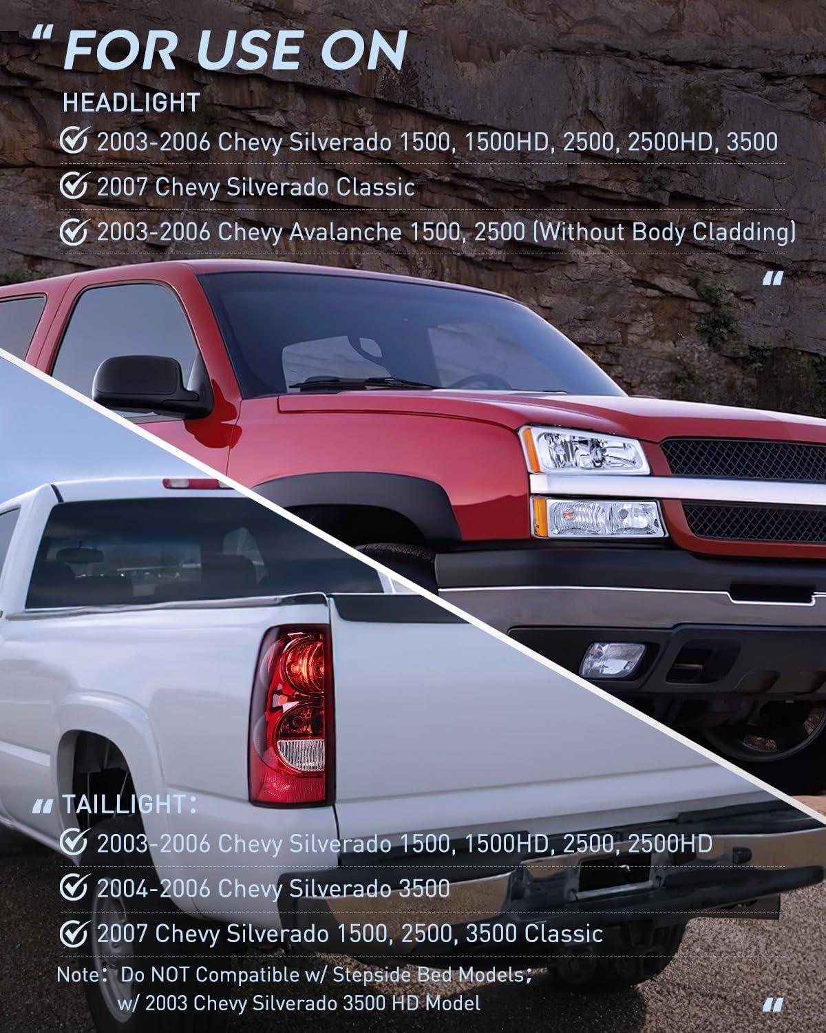 imageNilight Taillight Assembly Compatible with 2003 2004 2005 2006 Chevy Silverado 1500 1500HD 2500 2500HD 3500 2007 Chevrolet Classic OE Style Taillight Rear Lamp Driver and Passenger Side wBulbsChrome Housing  Amber Reflector