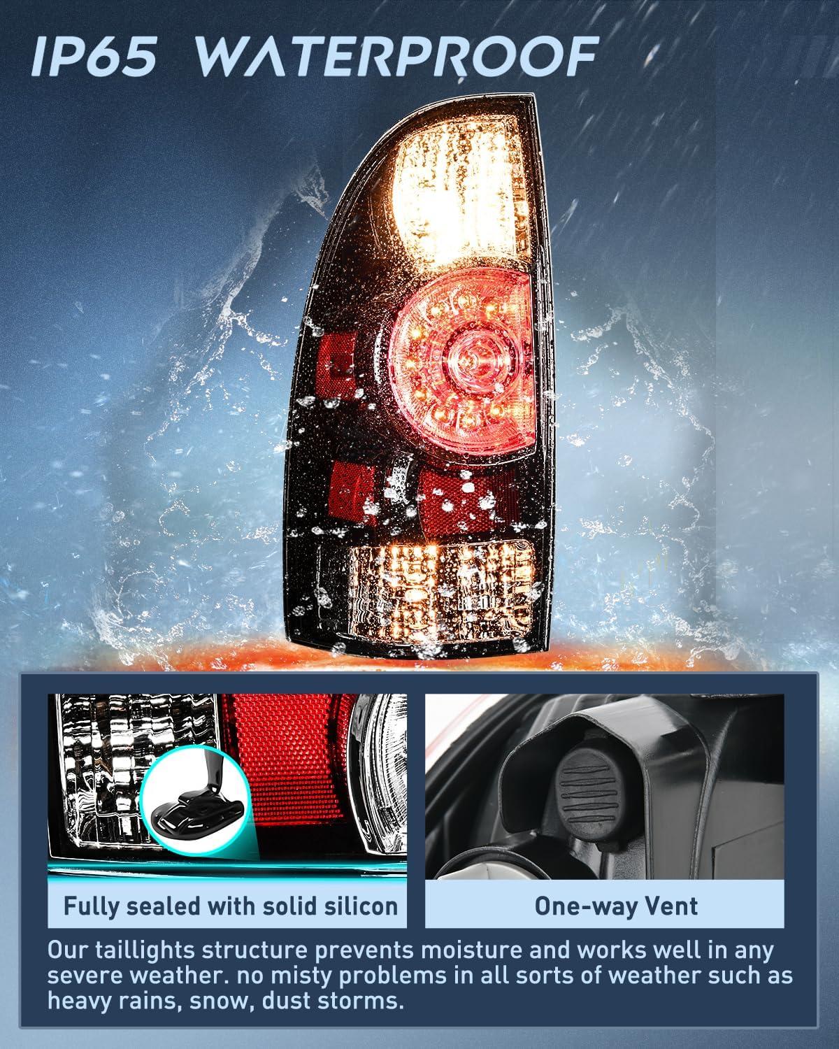 imageNilight Taillight Assembly Compatible with 2005 2006 2007 2008 2009 2010 2011 2012 2013 2014 2015 Toyota Tacoma Rear Tail Light Lamp Replacement LED Lens Passenger SideBlackDriver Side