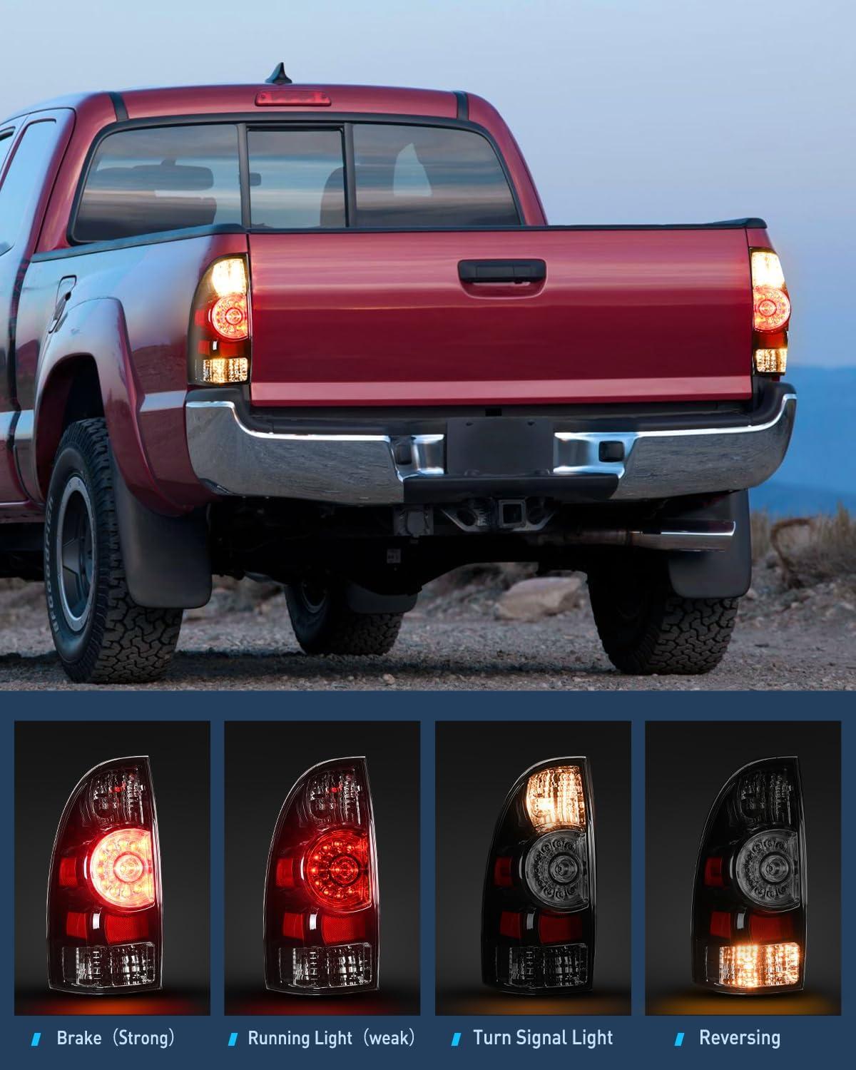 imageNilight Taillight Assembly Compatible with 2005 2006 2007 2008 2009 2010 2011 2012 2013 2014 2015 Toyota Tacoma Rear Tail Light Lamp Replacement LED Lens Passenger SideBlackDriver Side