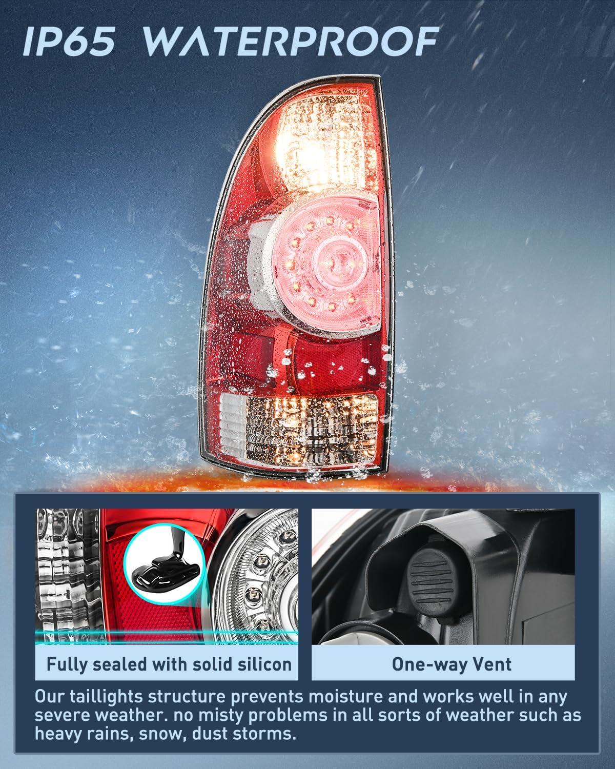 imageNilight Taillight Assembly Compatible with 2005 2006 2007 2008 2009 2010 2011 2012 2013 2014 2015 Toyota Tacoma Rear Tail Light Lamp Replacement LED Lens Passenger SideRedDriver Side